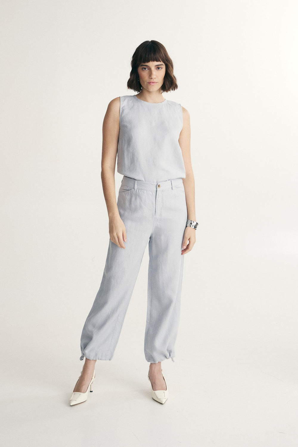 Pantalon en lin écourté