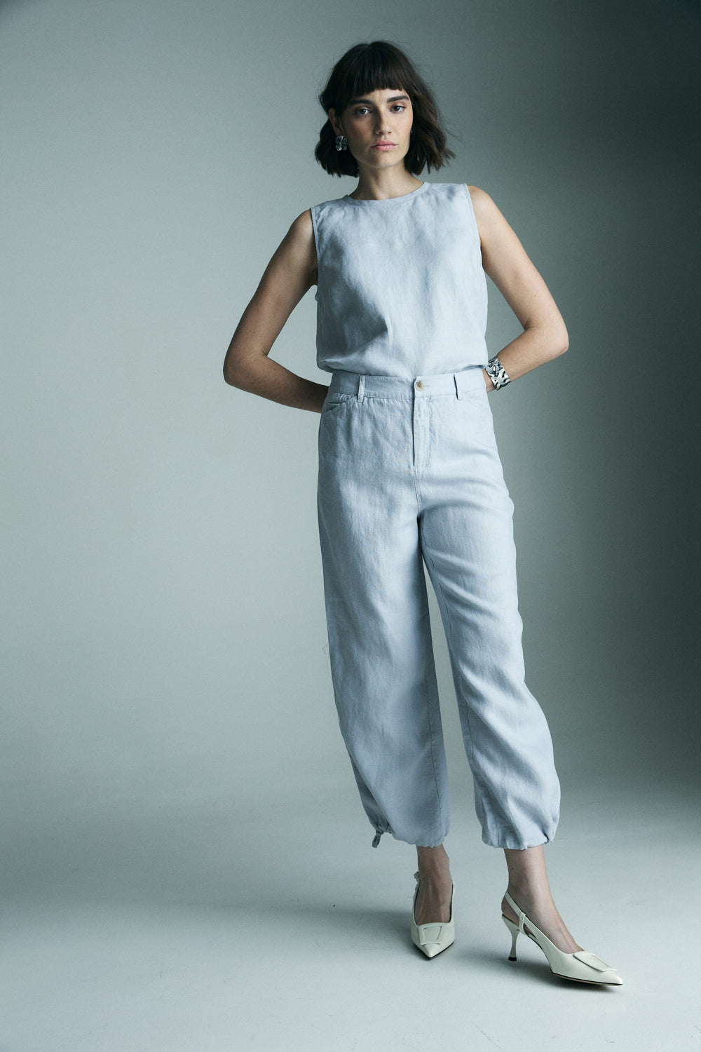 Pantalon en lin écourté