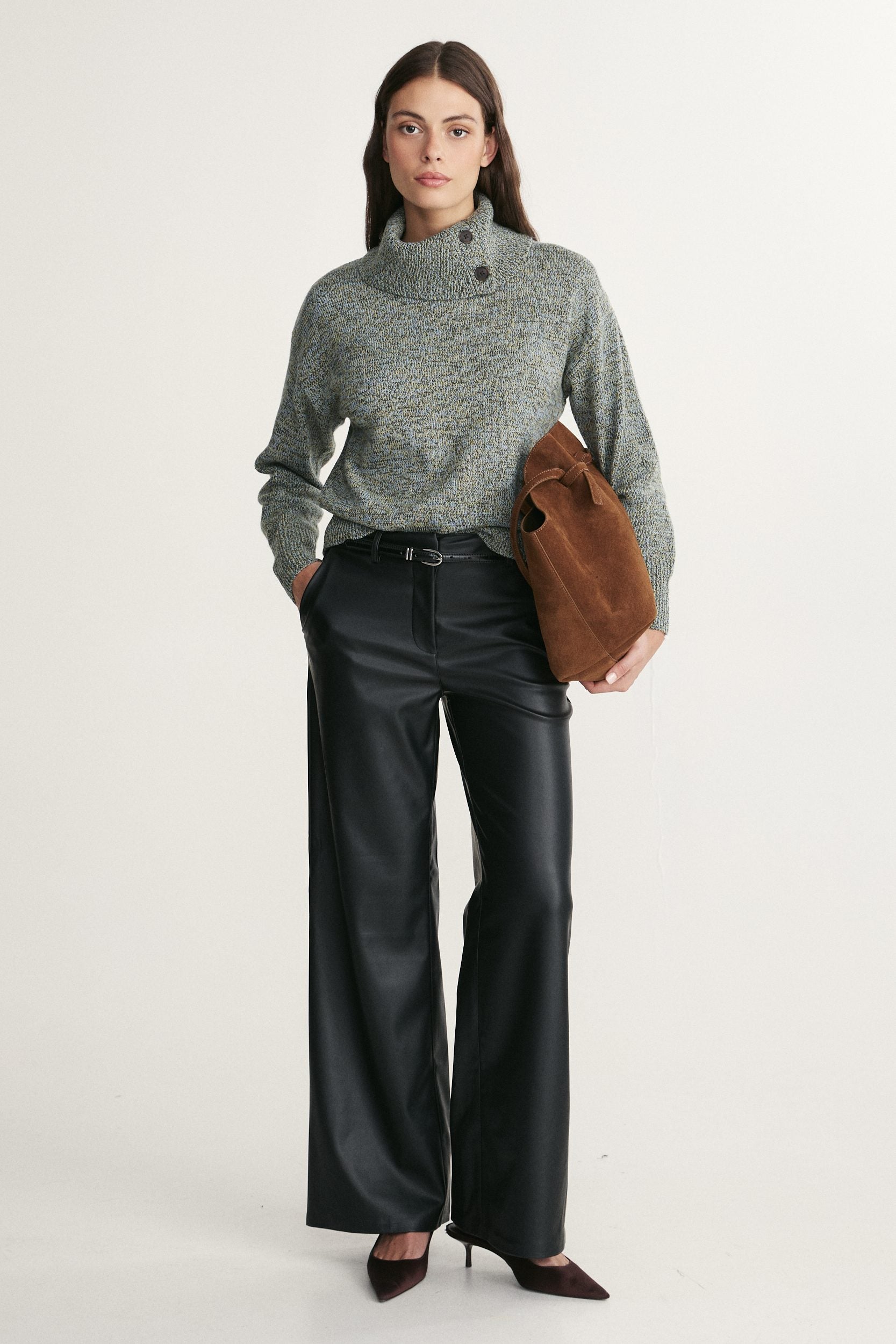 Soft vegan leather high waist straight pant