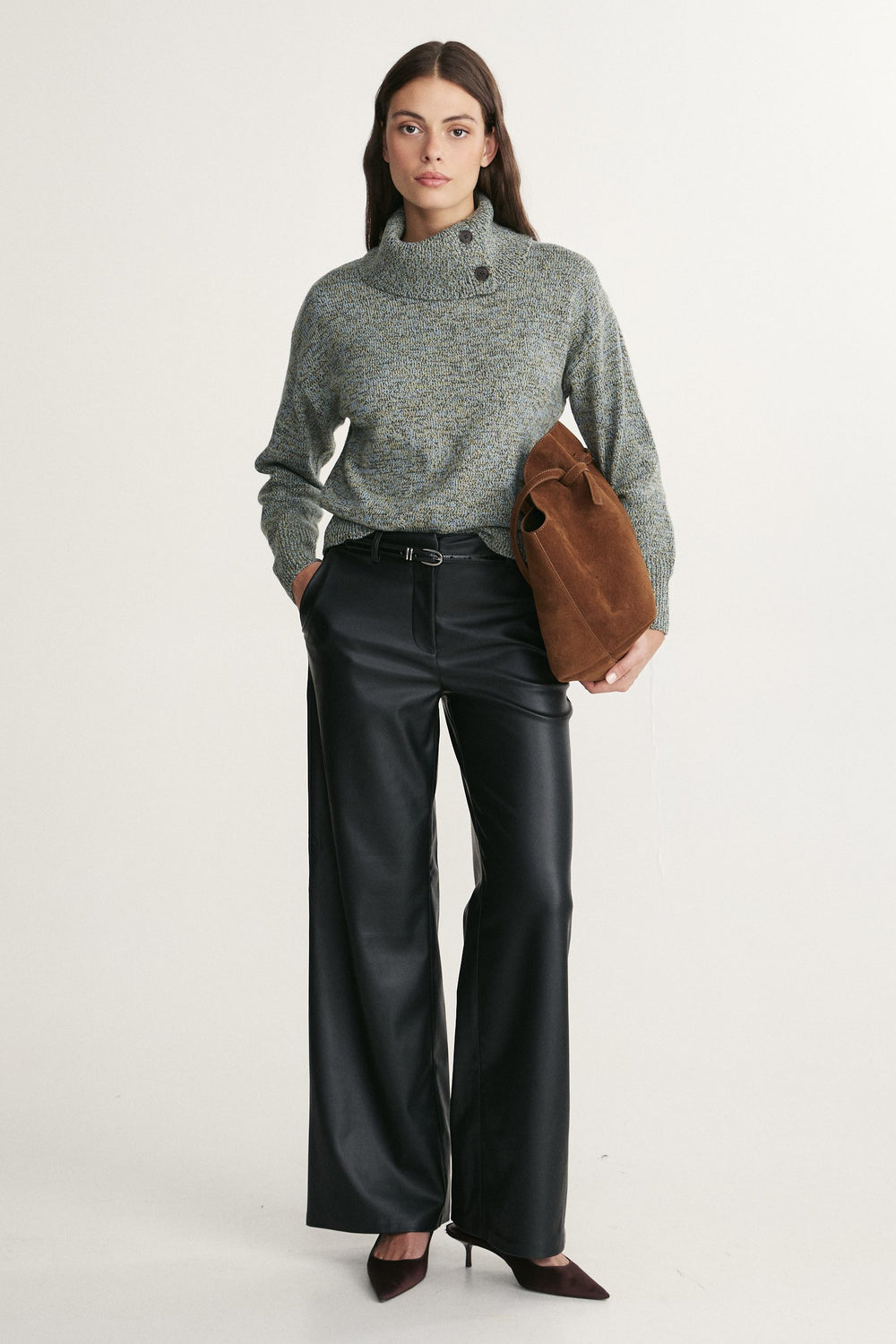 Soft vegan leather high waist straight pant
