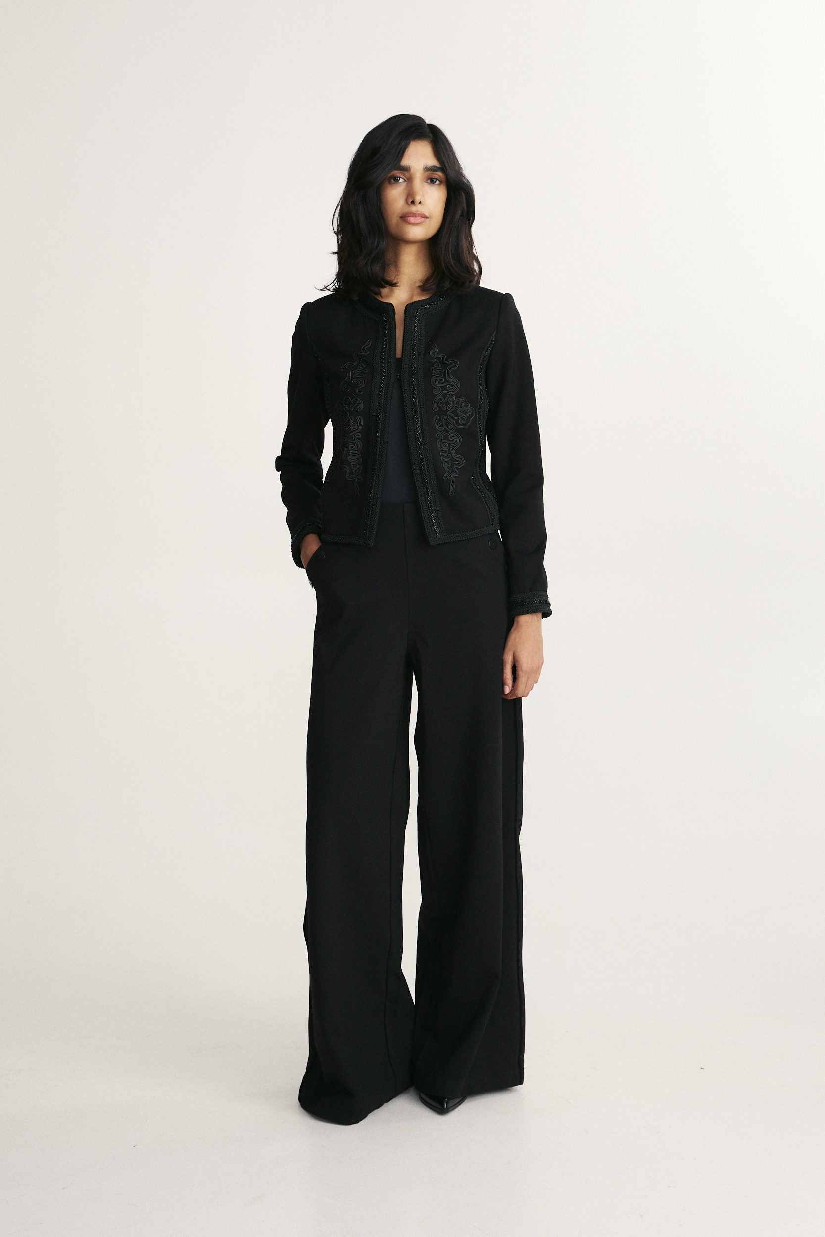 Wide-legged sailor-style trousers