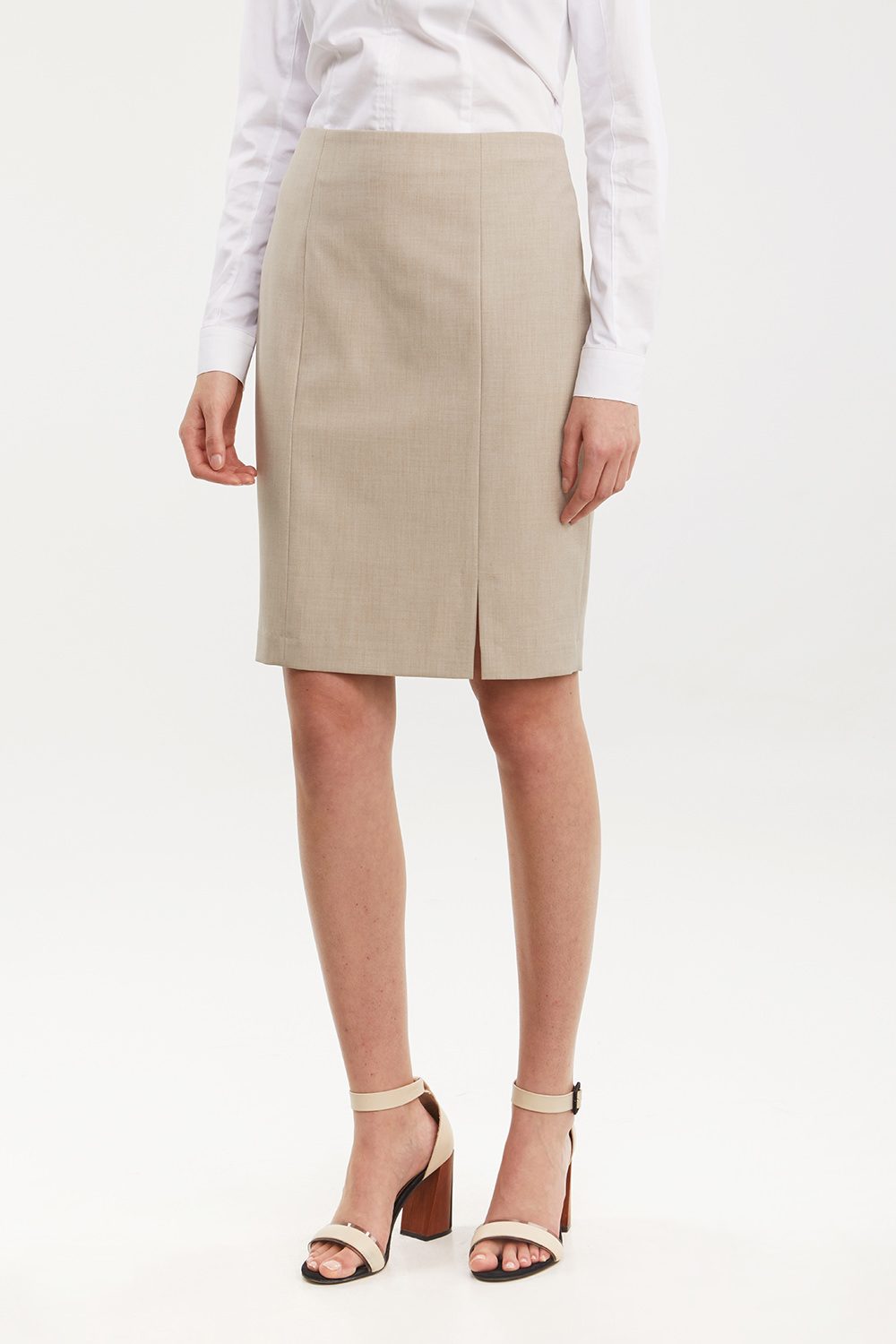Pencil skirt with slit at front