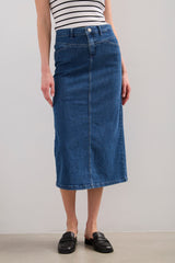 Long denim skirt with slit