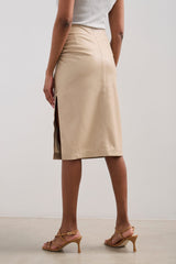 Faux leather ruched skirt with slit