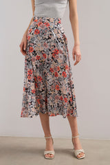 Floral printed satin skirt with elastic waist