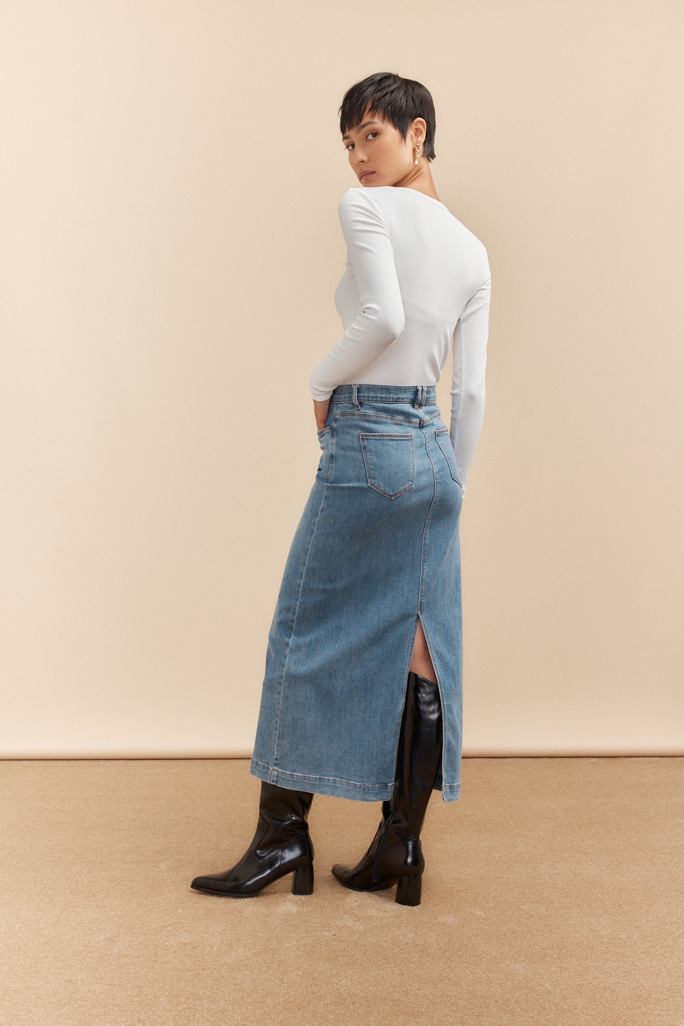 Denim skirt long coat clearance