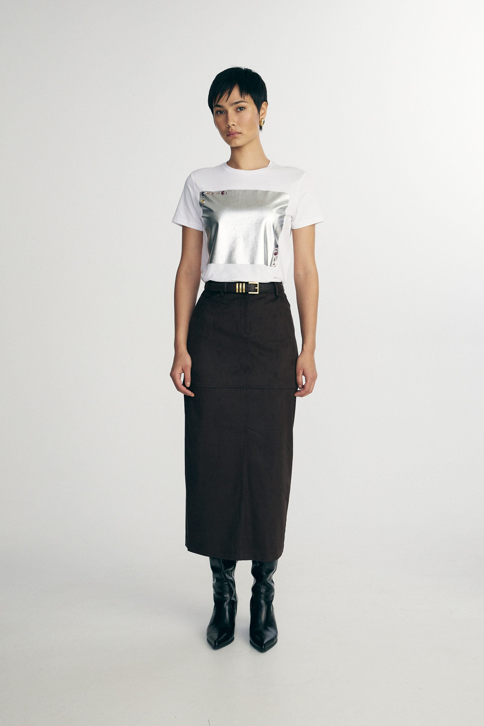 Long faux suede skirt