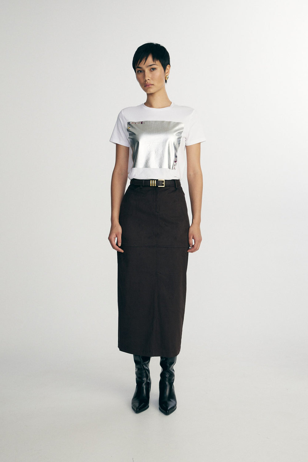 Long faux suede skirt