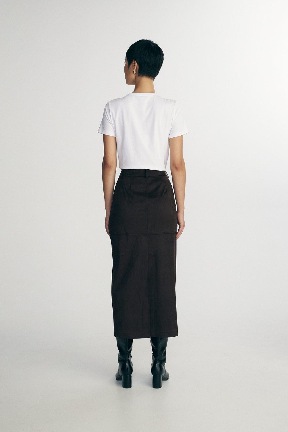 Long faux suede skirt
