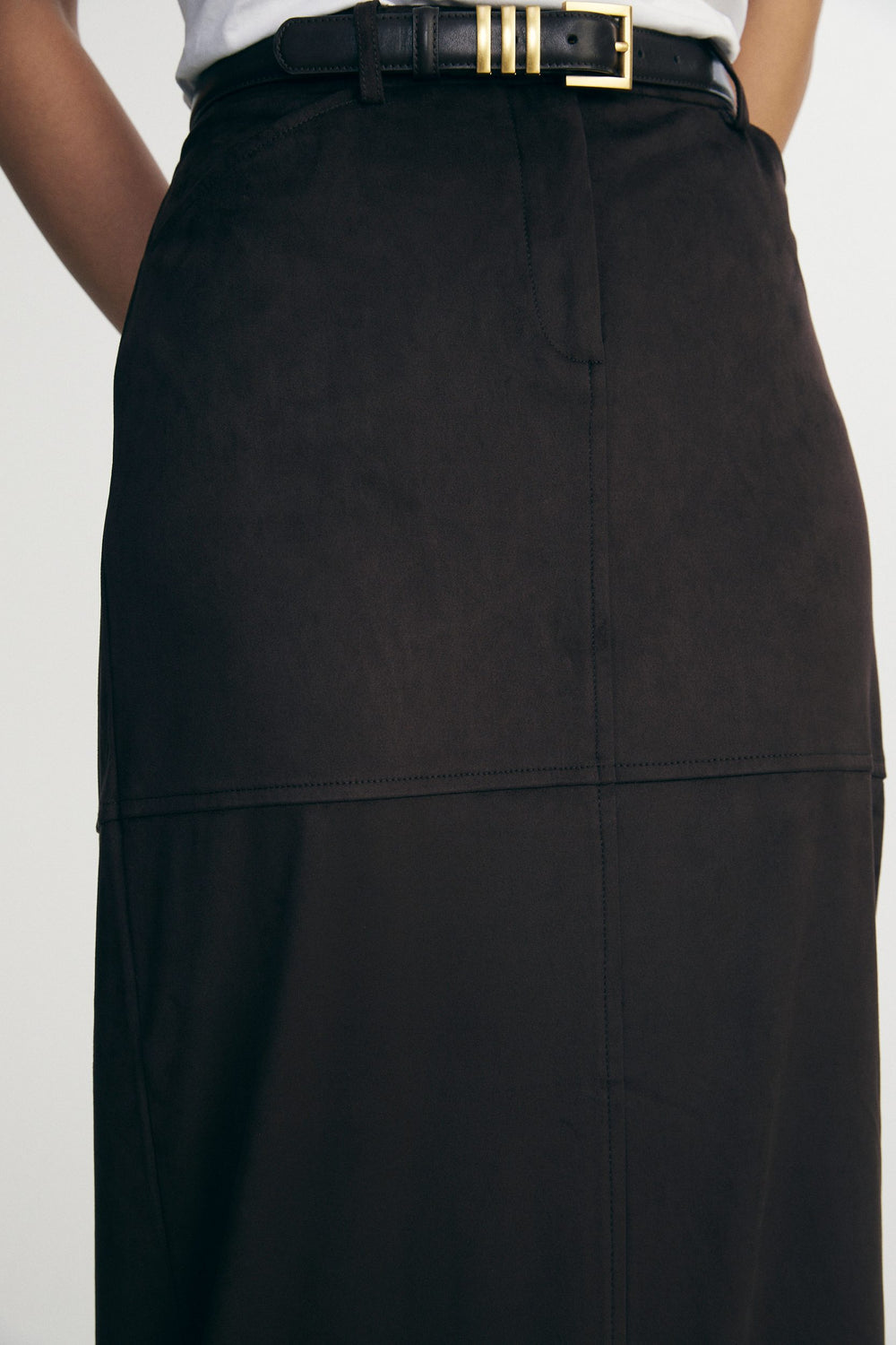 Long faux suede skirt