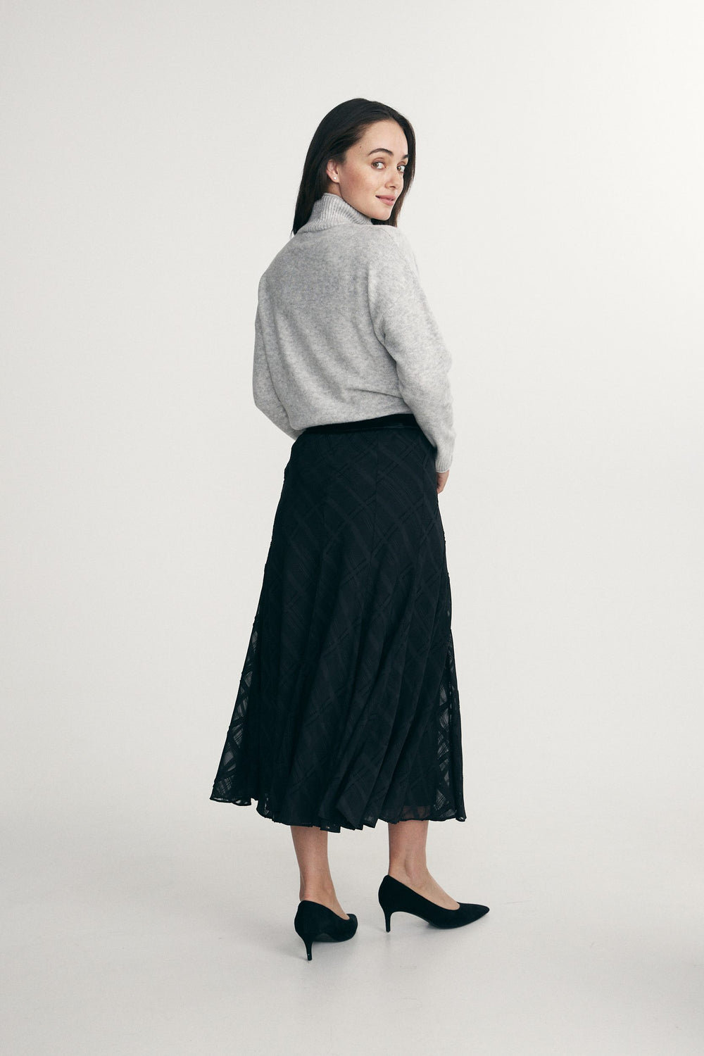 Textured check skirt