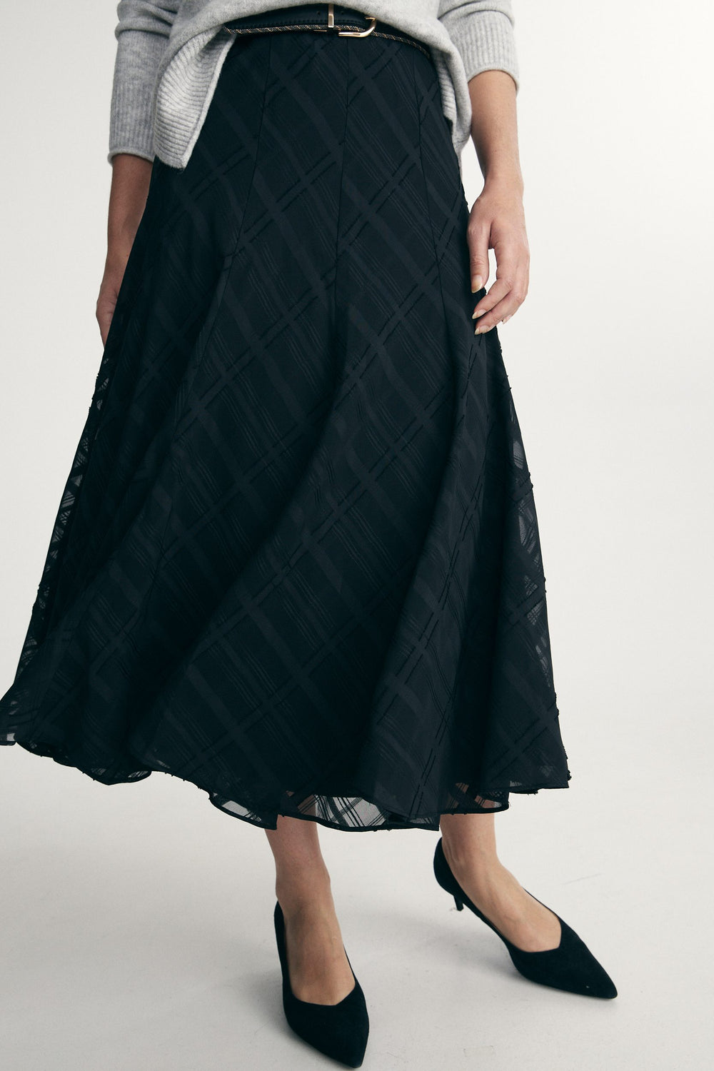 Textured check skirt