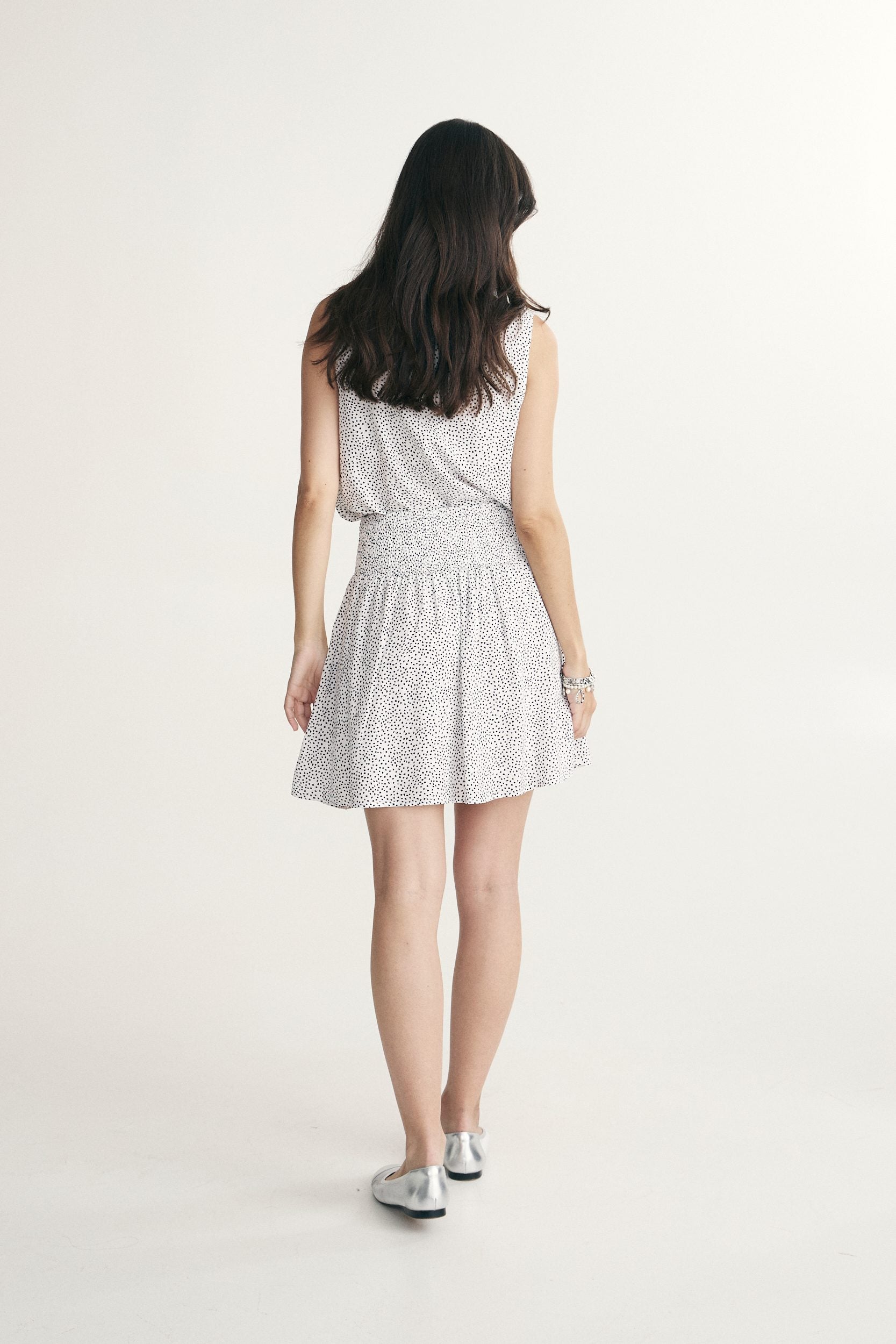 Polka dot elastic waist skirt