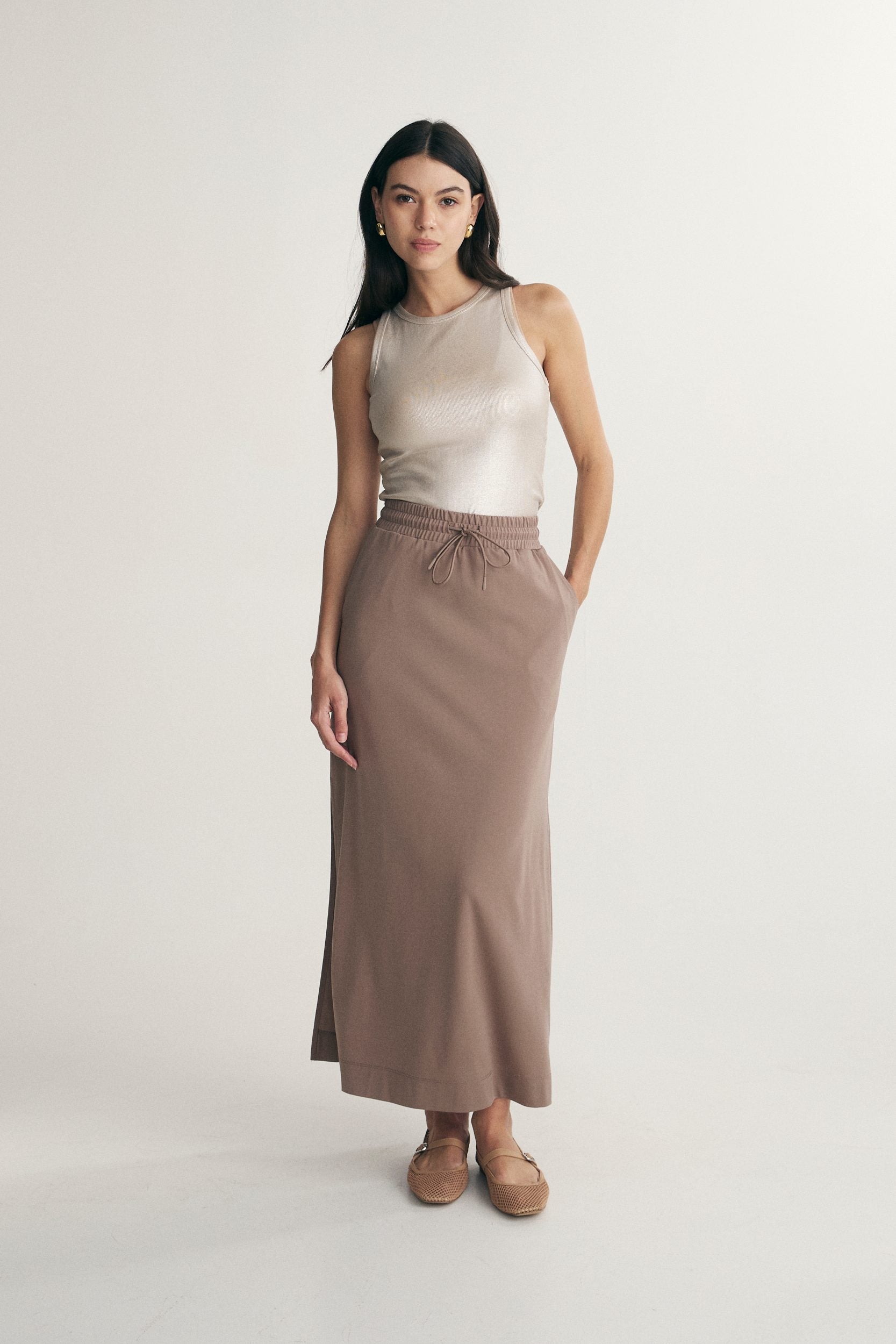 Jupe midi à taille élastique