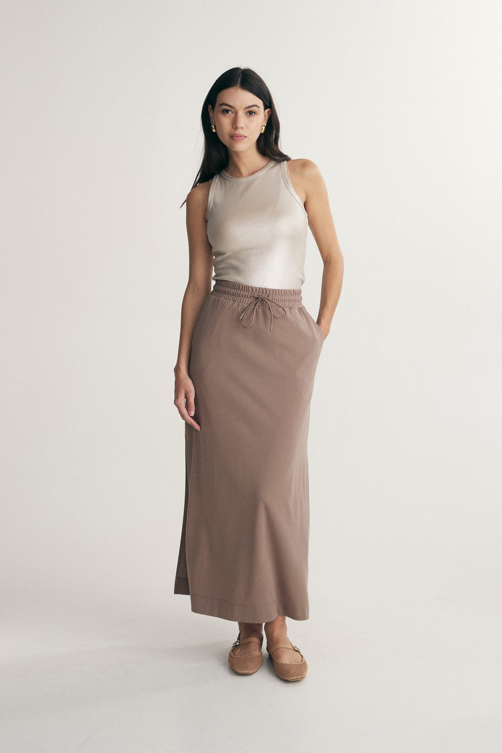 Jupe midi à taille élastique