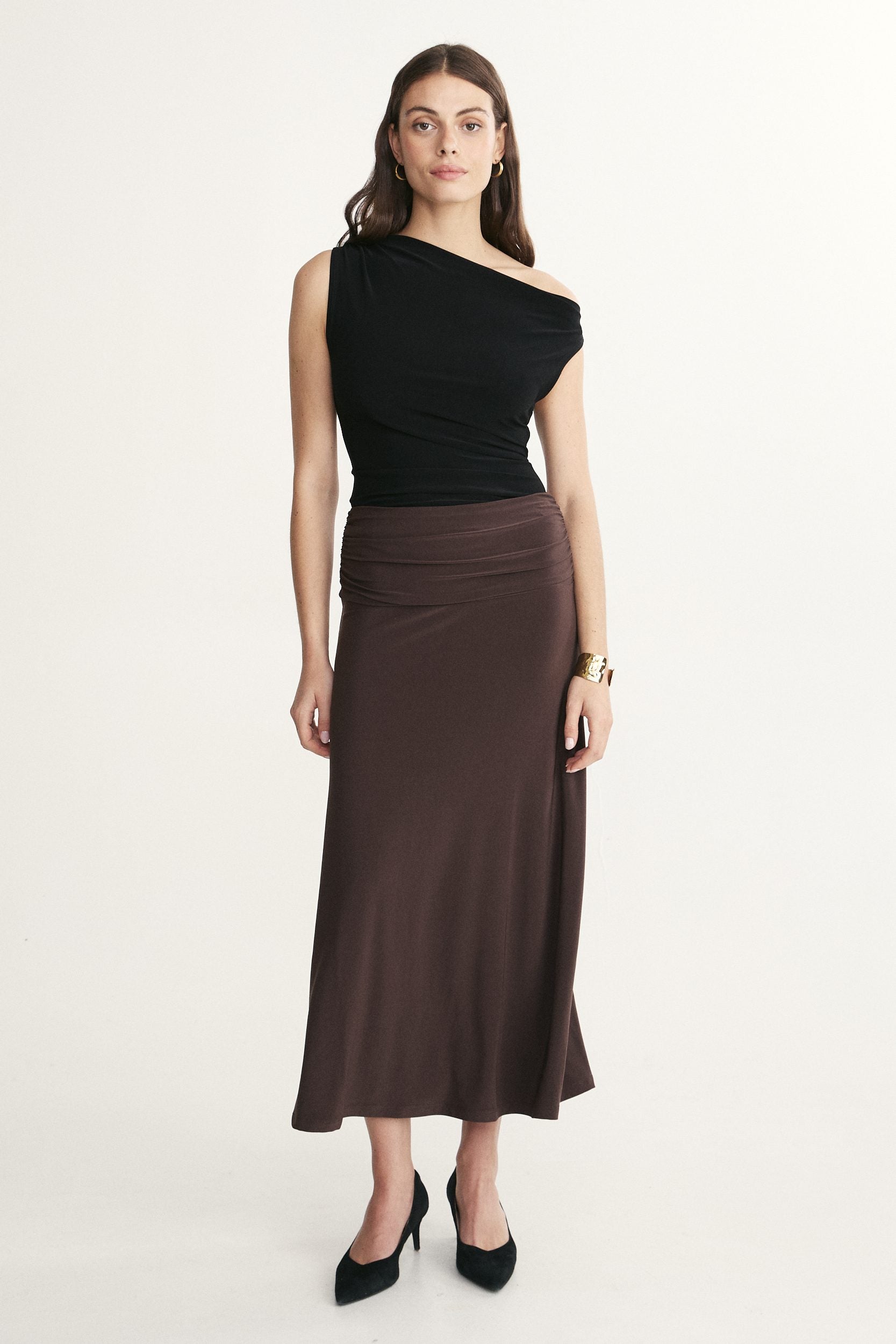 Ruched waist midi skirt