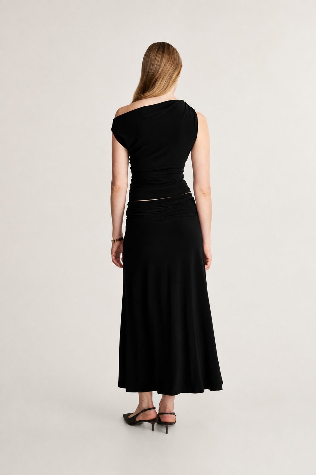 Jupe midi à taille froncée