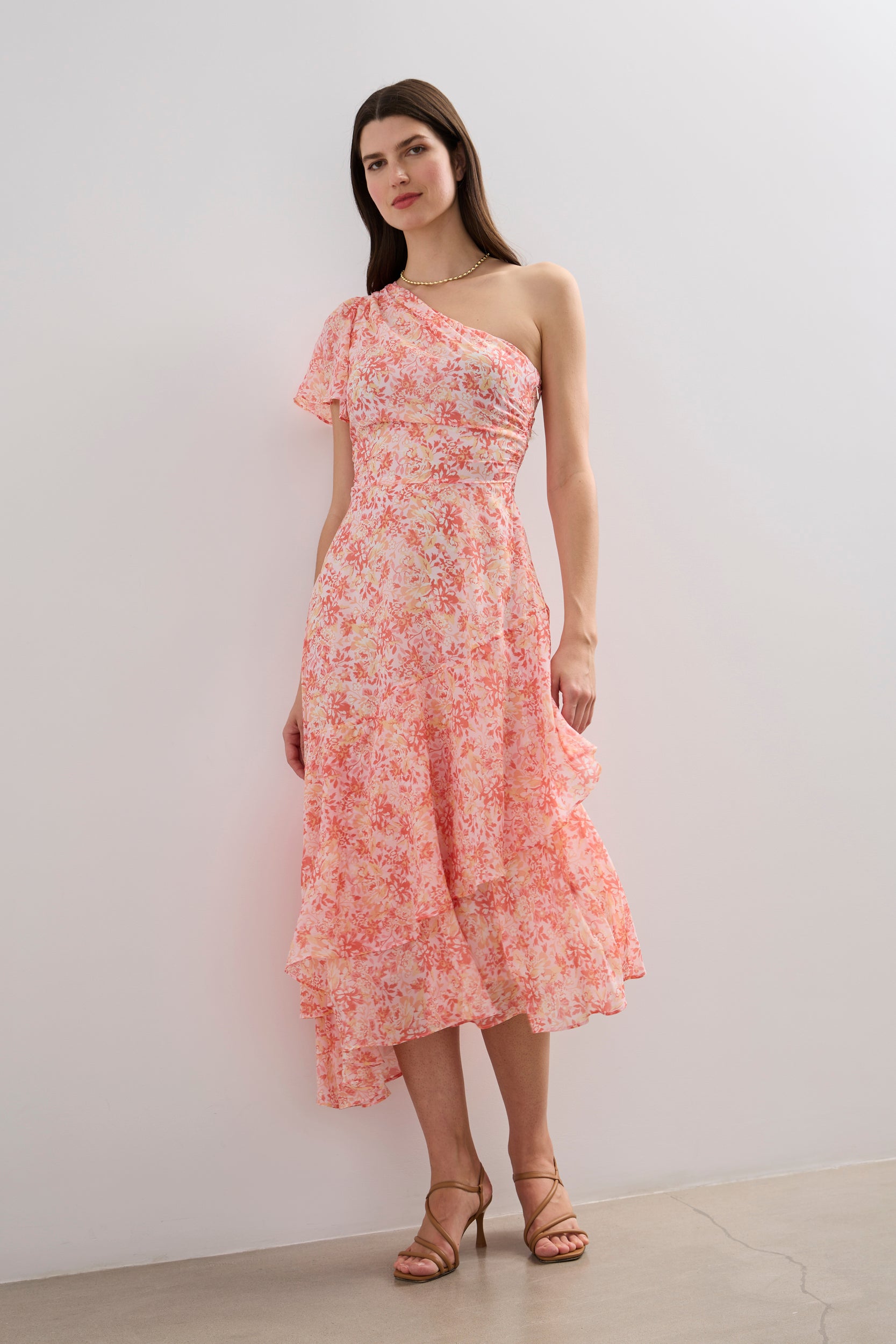 Robe asymétrique fluide à imprimé floral