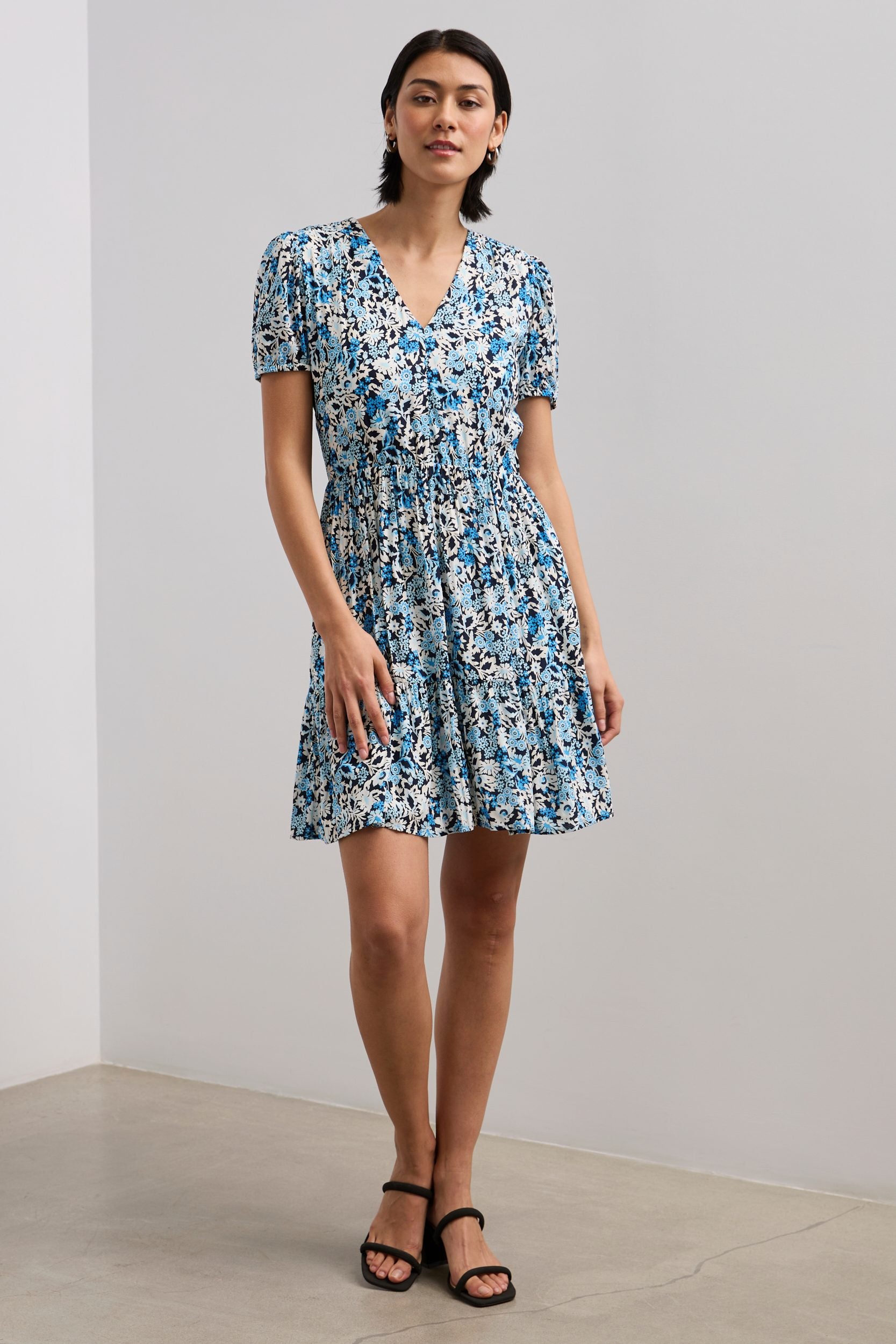 Fluid Printed Dress with Smocked Back