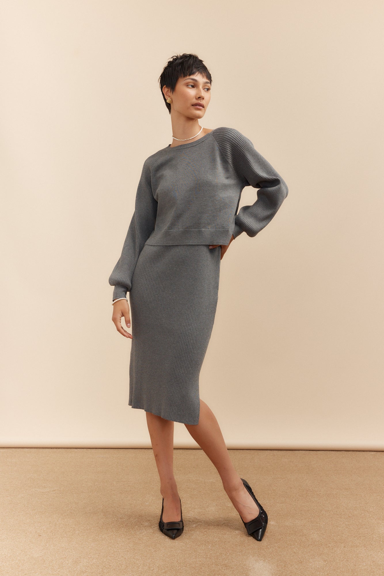 Robe en maille cotelee 2 en 1