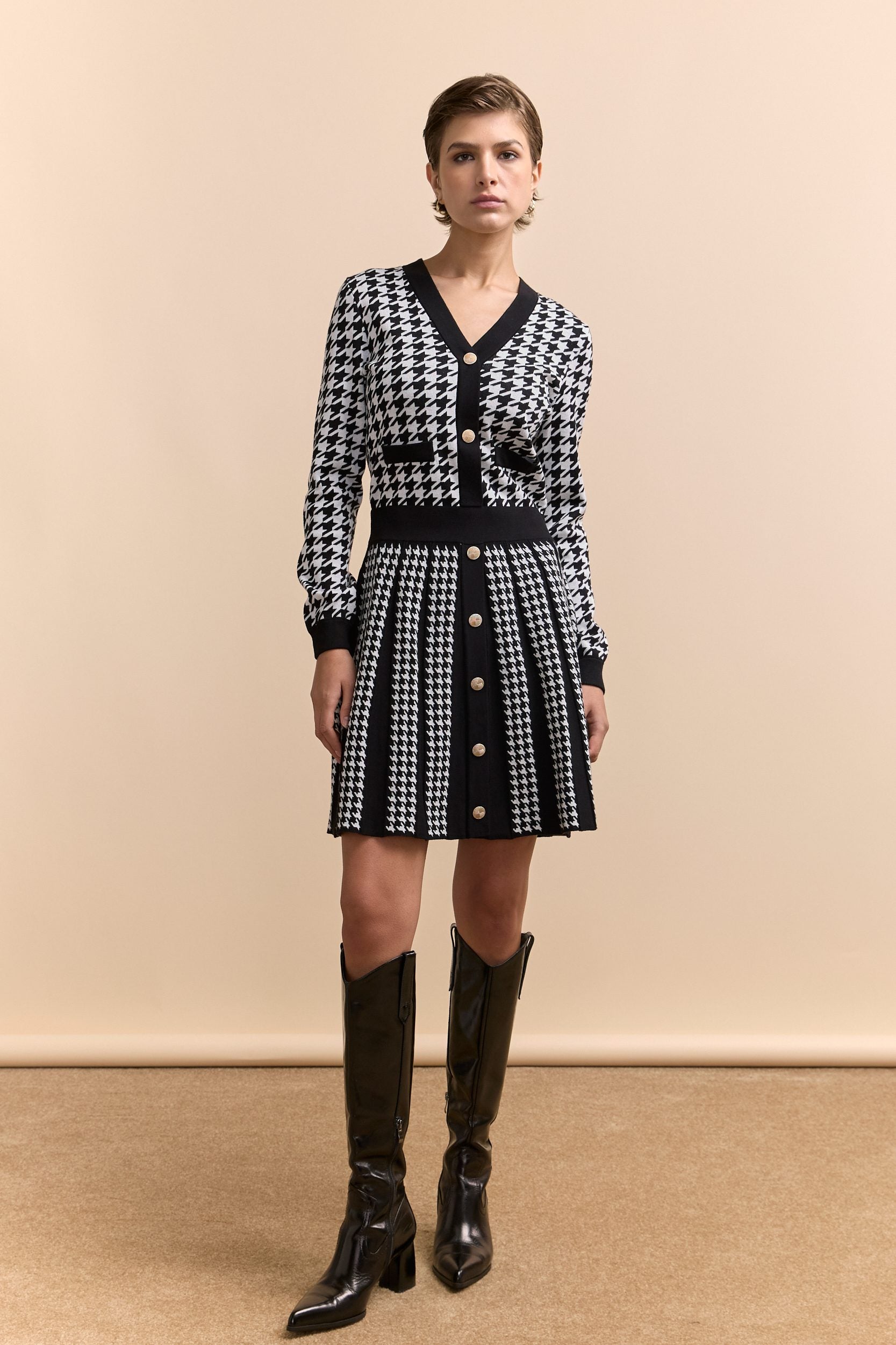 Robe évasée en jacquard à motifs multiples