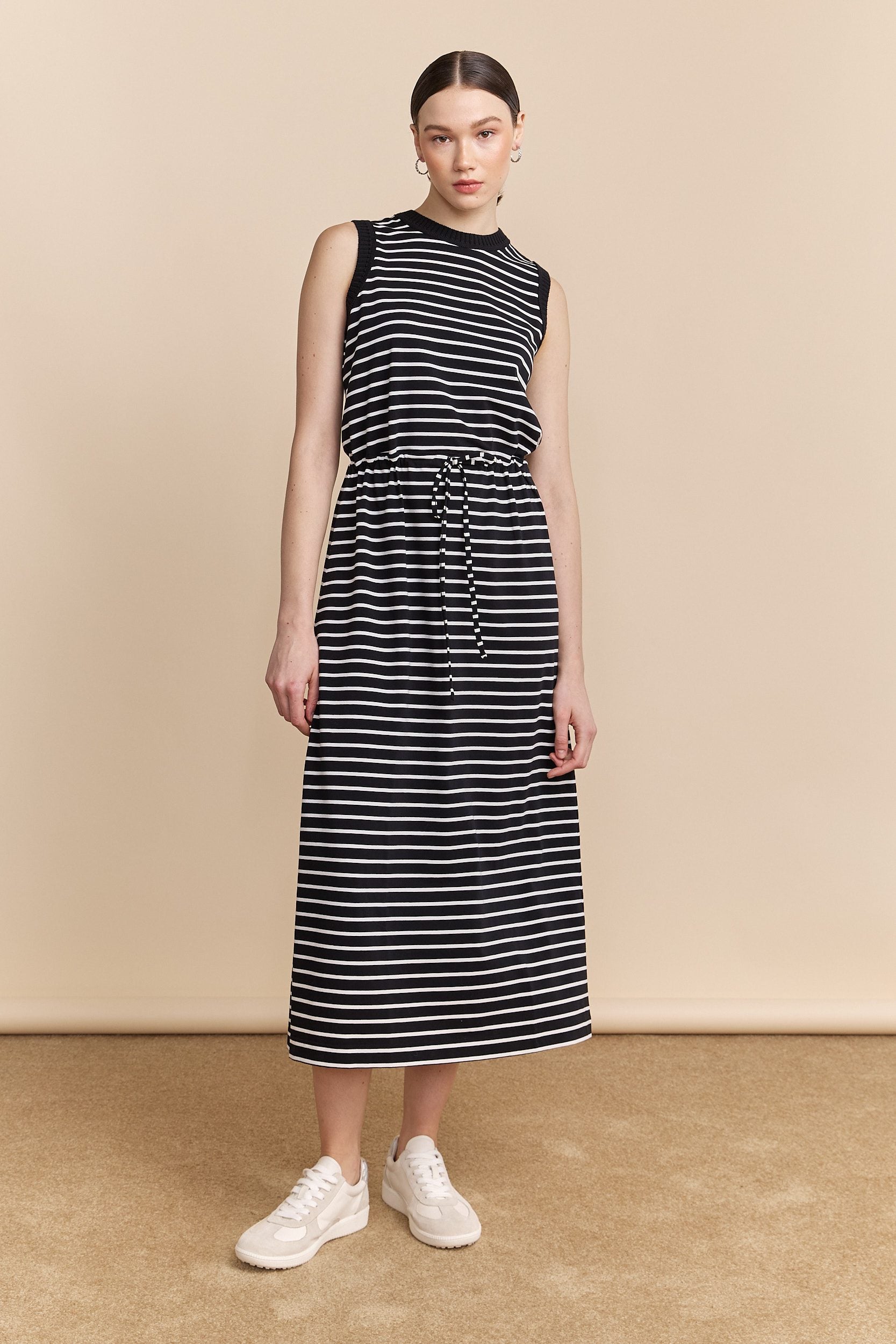 Longue robe en jersey rayé