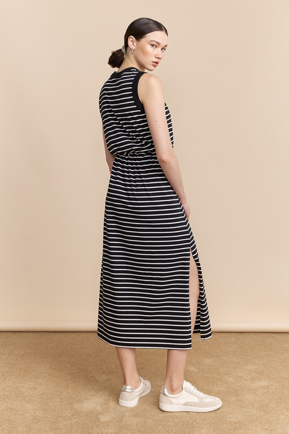 Longue robe en jersey rayé