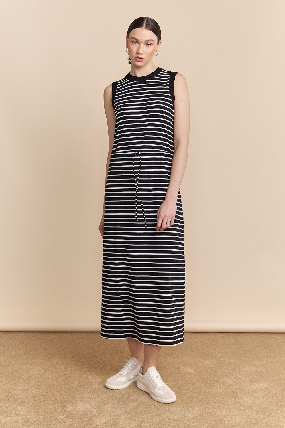Longue robe en jersey rayé