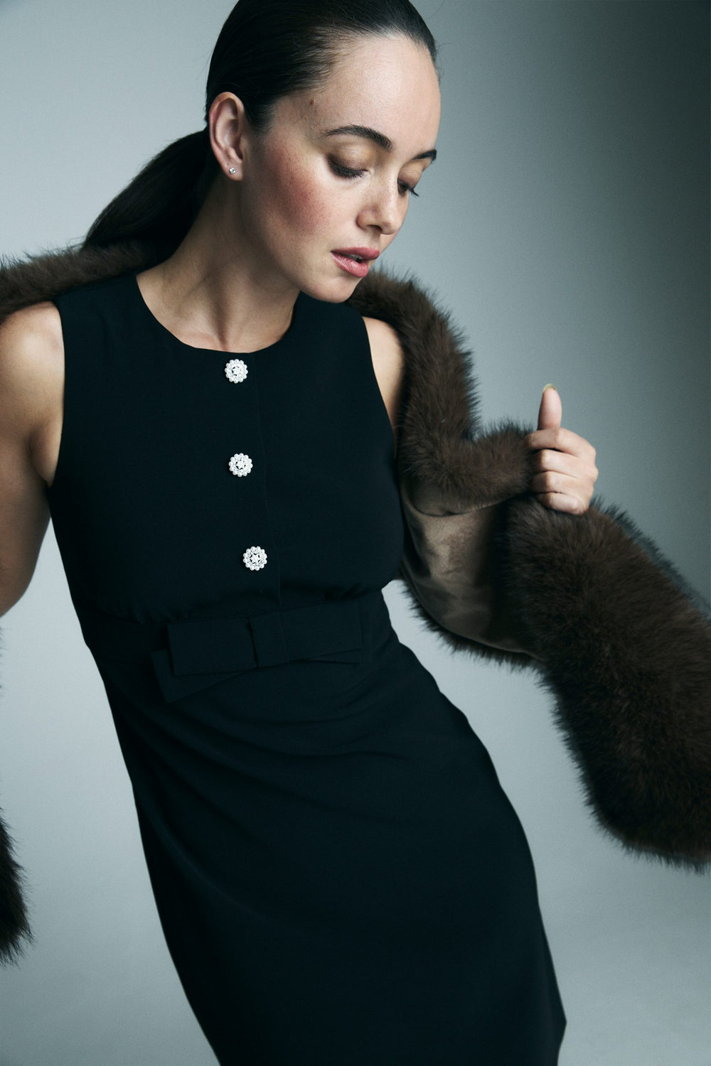 Dress with pearl buttons