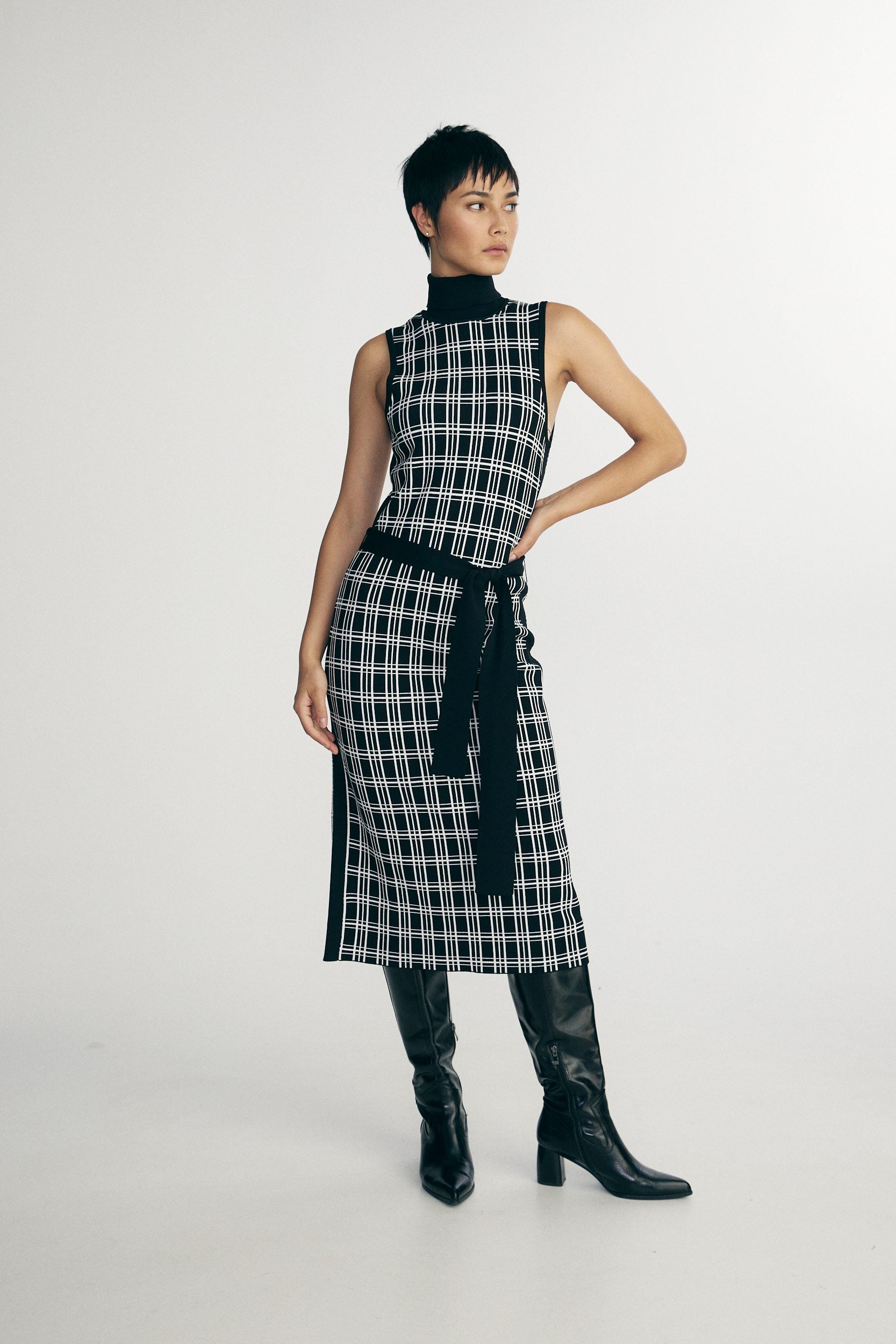 Robe en maille à carreaux