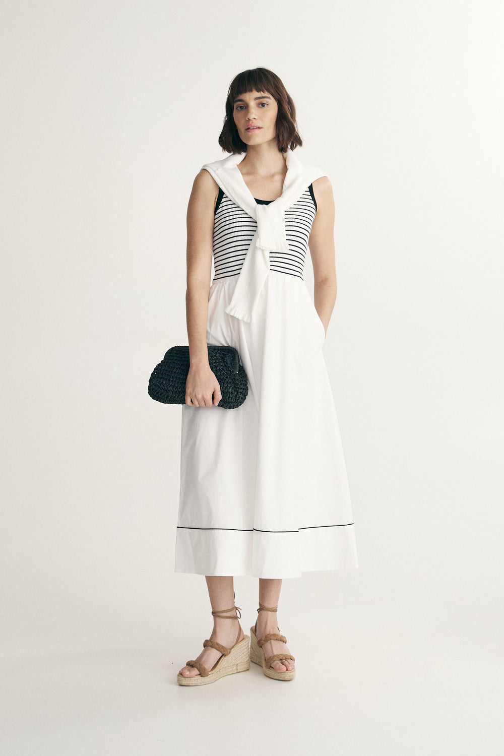 Robe bi-matière à rayures