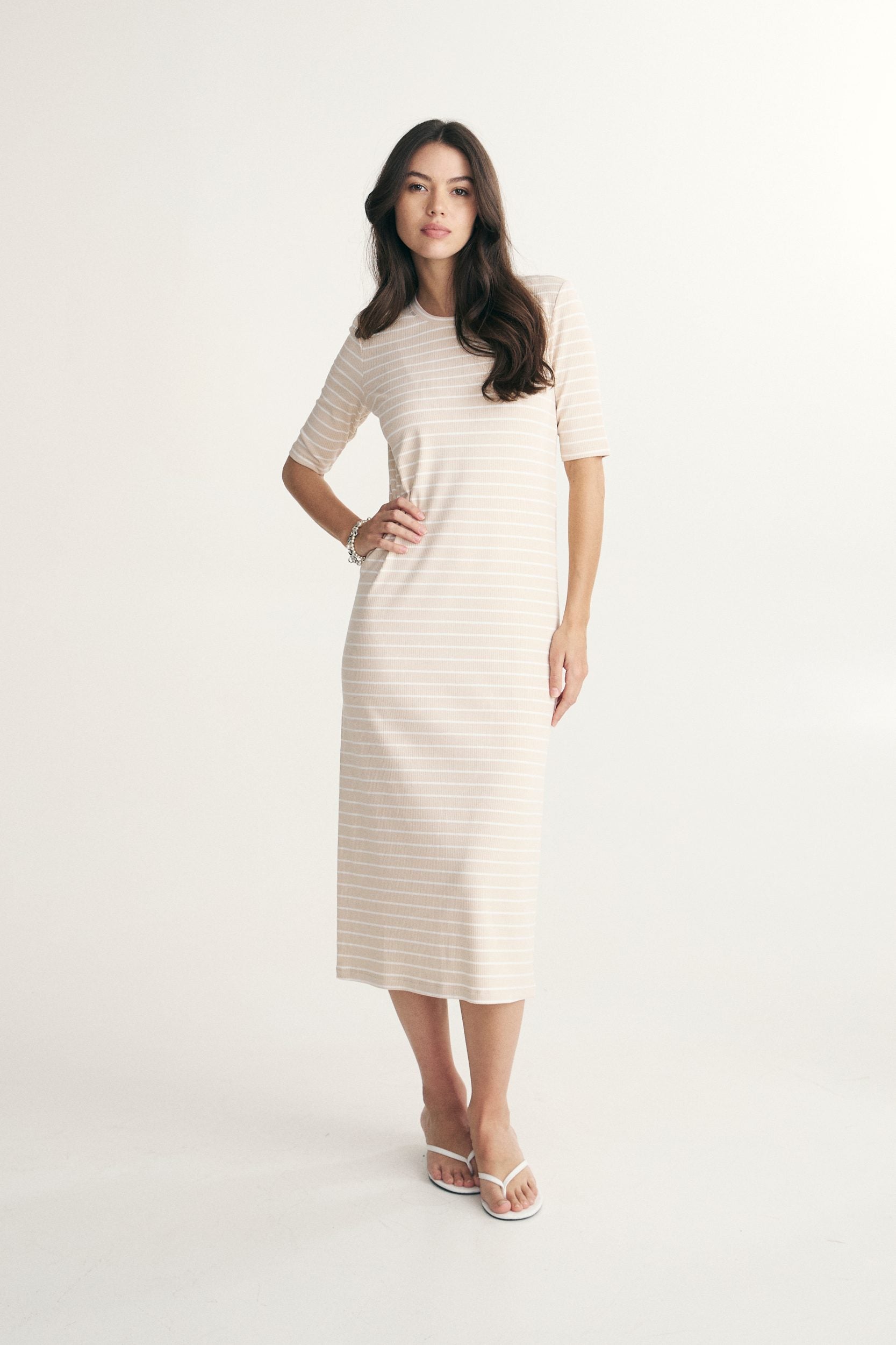 Straight striped rib dress