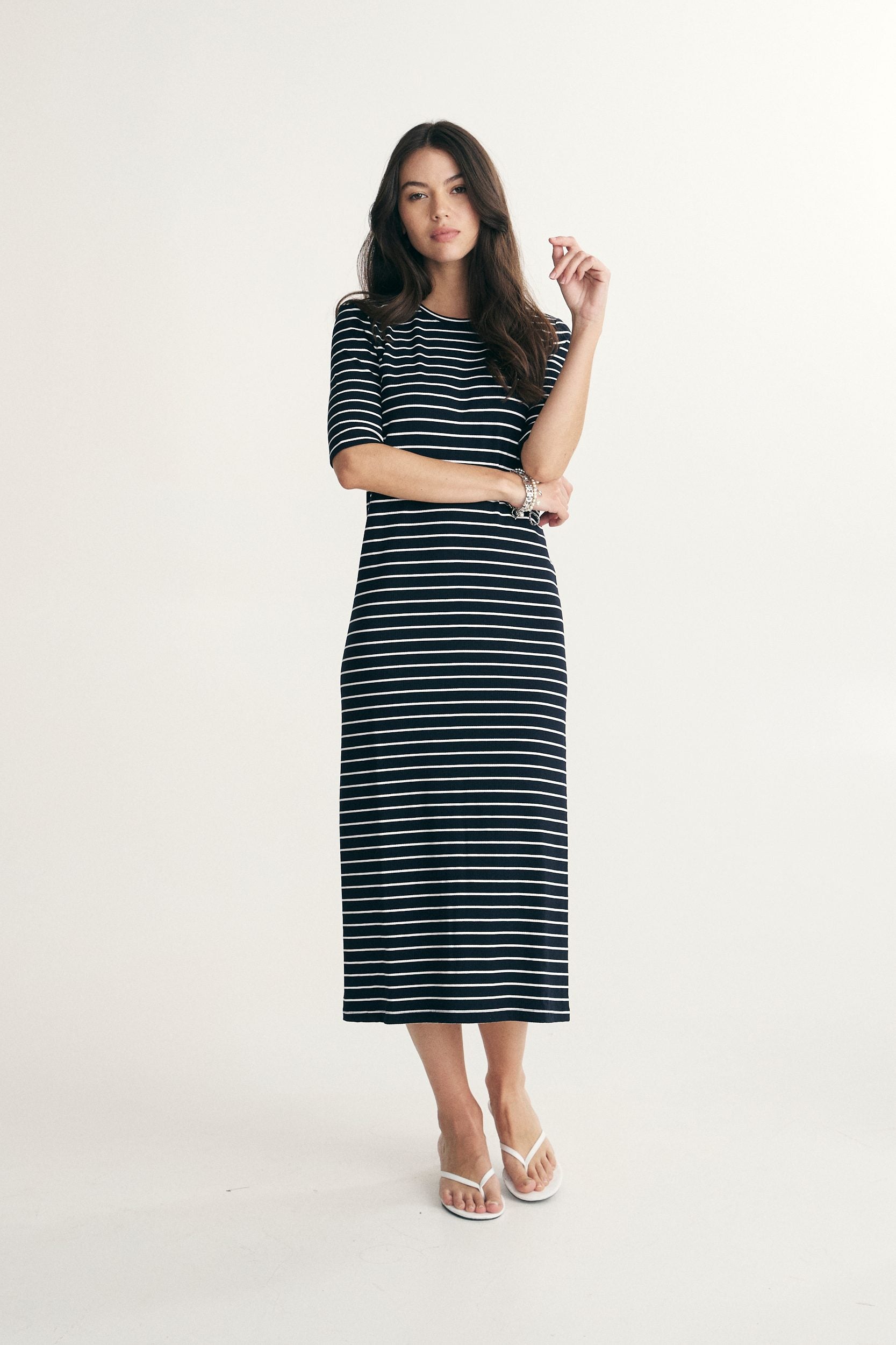 Straight striped rib dress