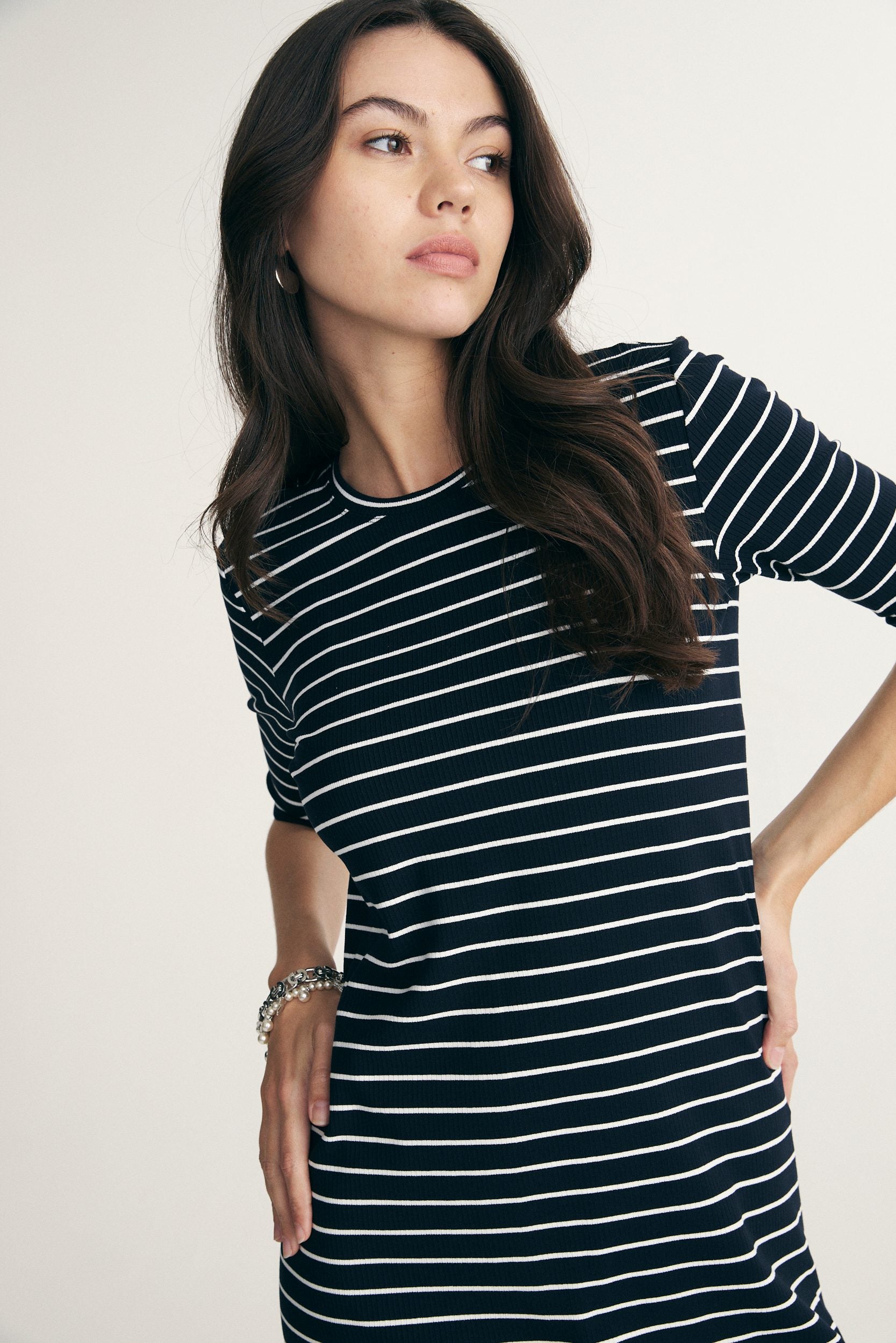 Straight striped rib dress