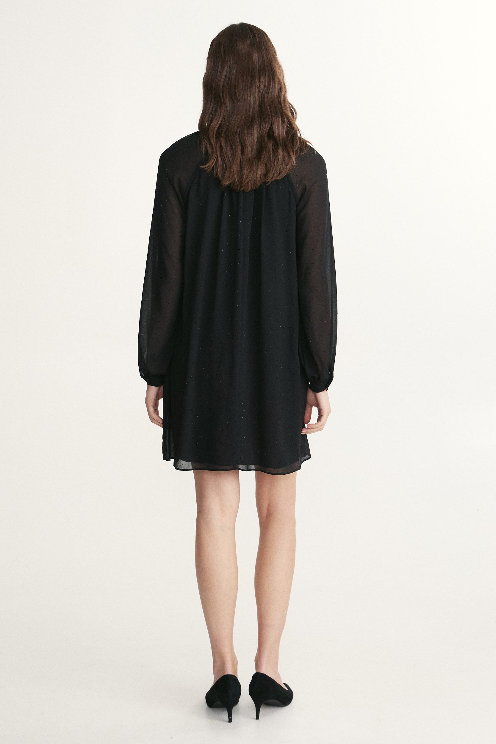 Shirred dress with rhinestone