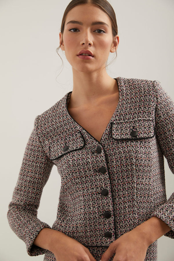 Blazer en tweed à poches plaquées