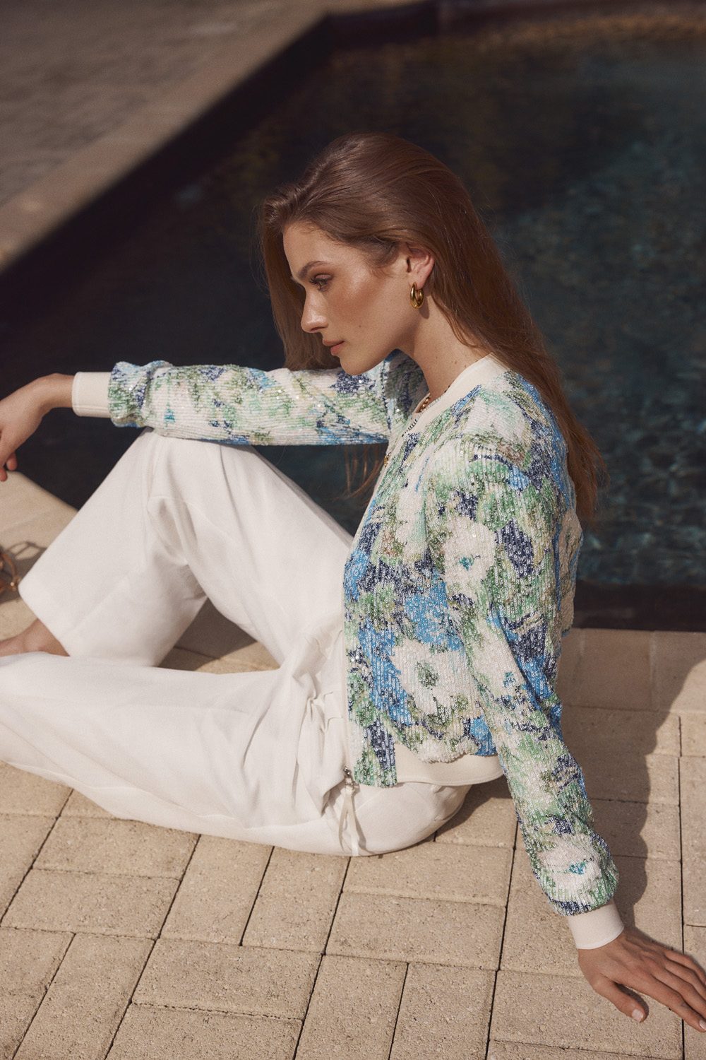 Sequin jacket with floral prints