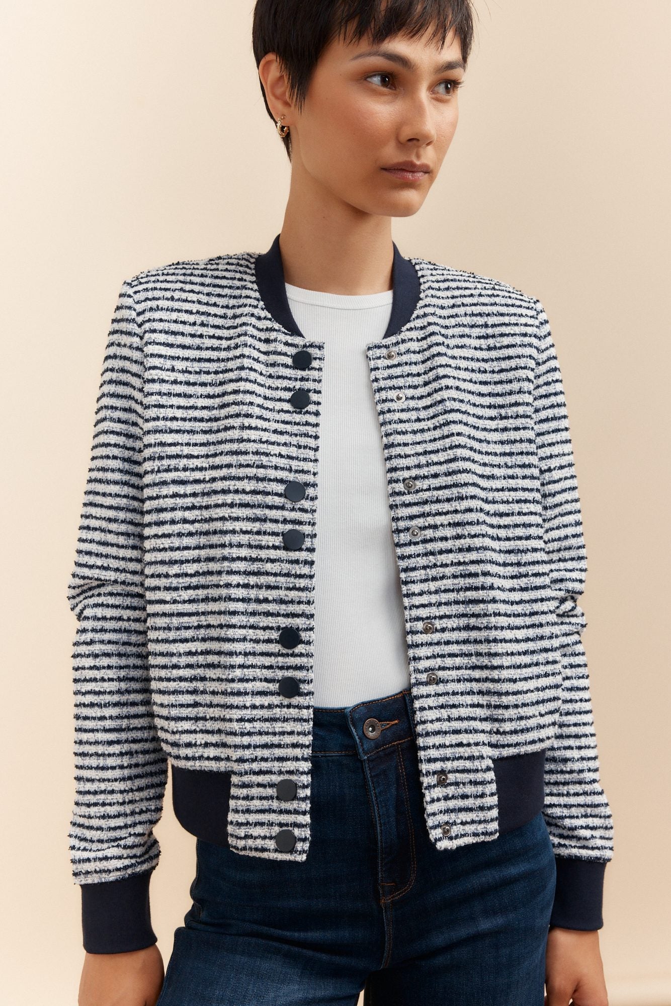 Striped bomber jacket hotsell