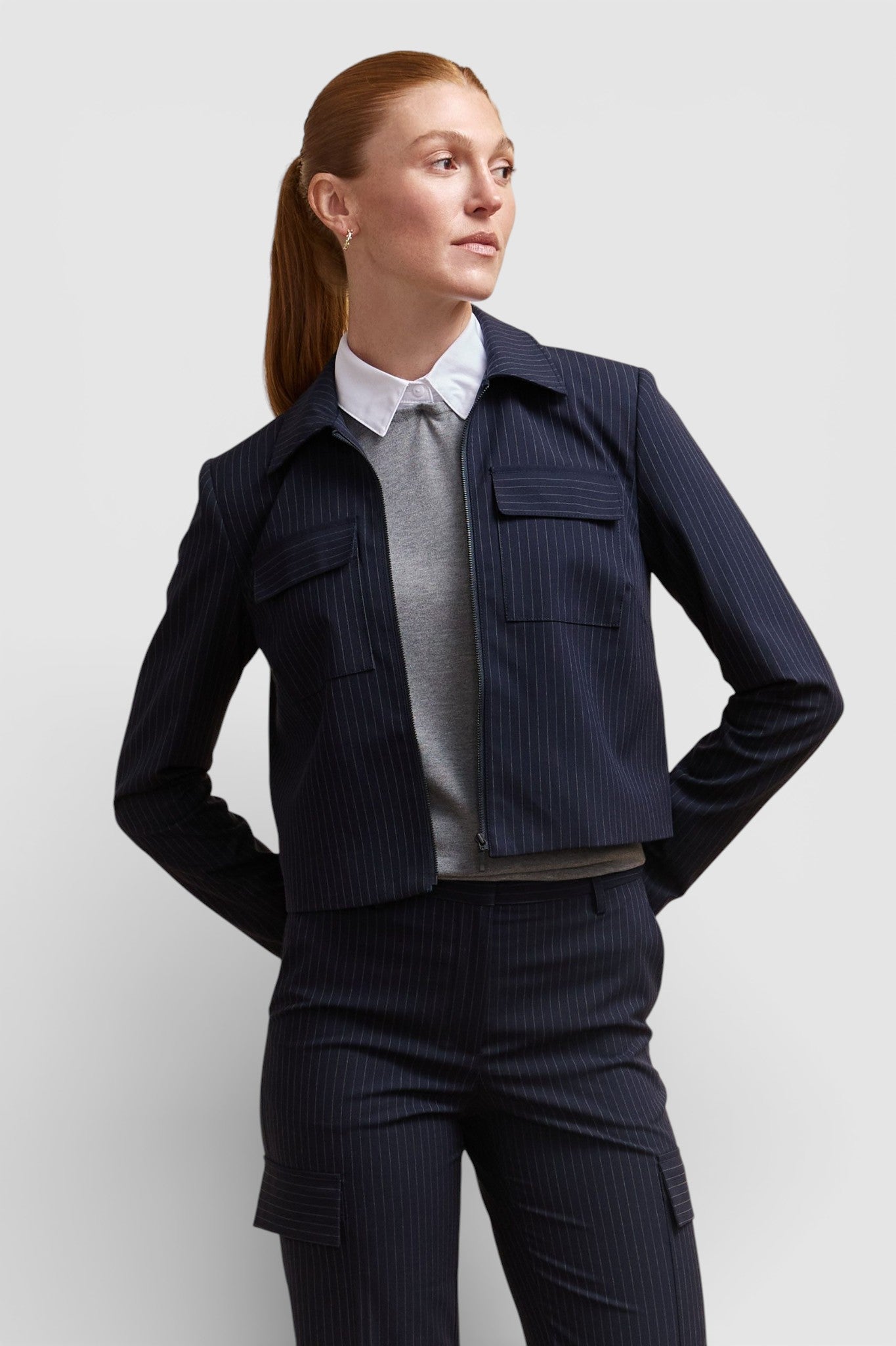 Pinstriped jacket with pockets