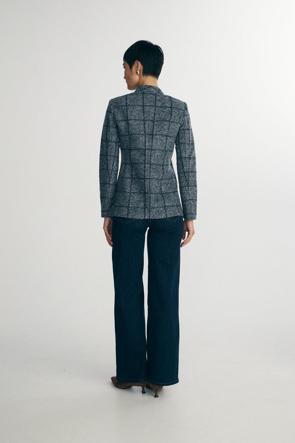 Plaid fitted stretch blazer