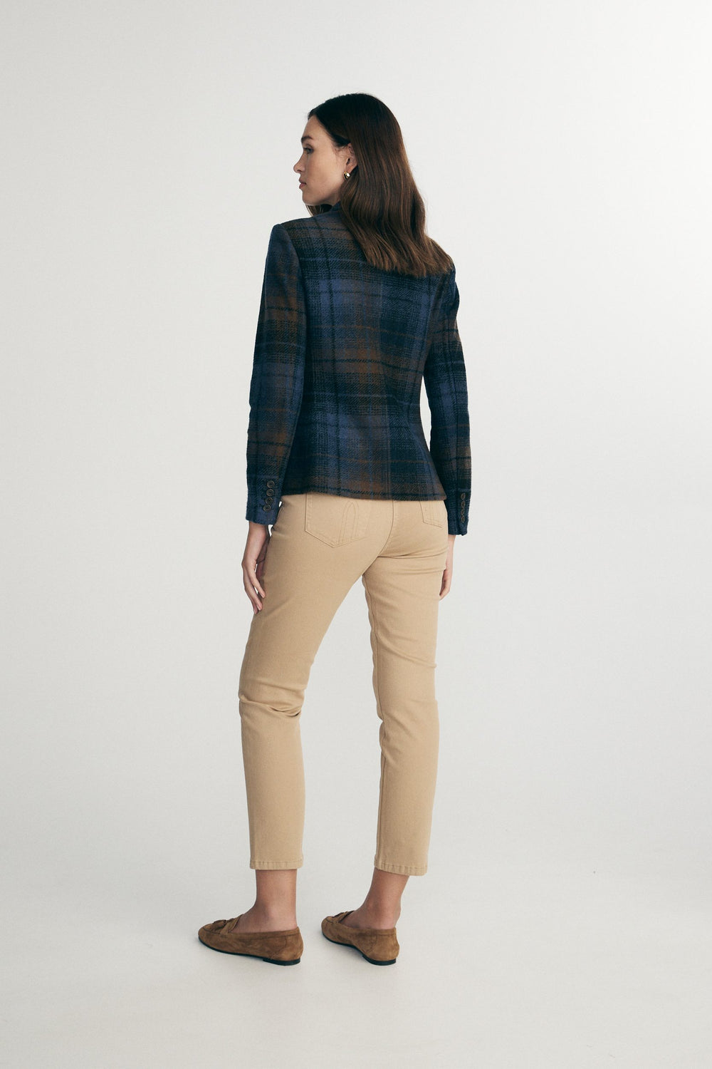 Plaid stretch fitted blazer