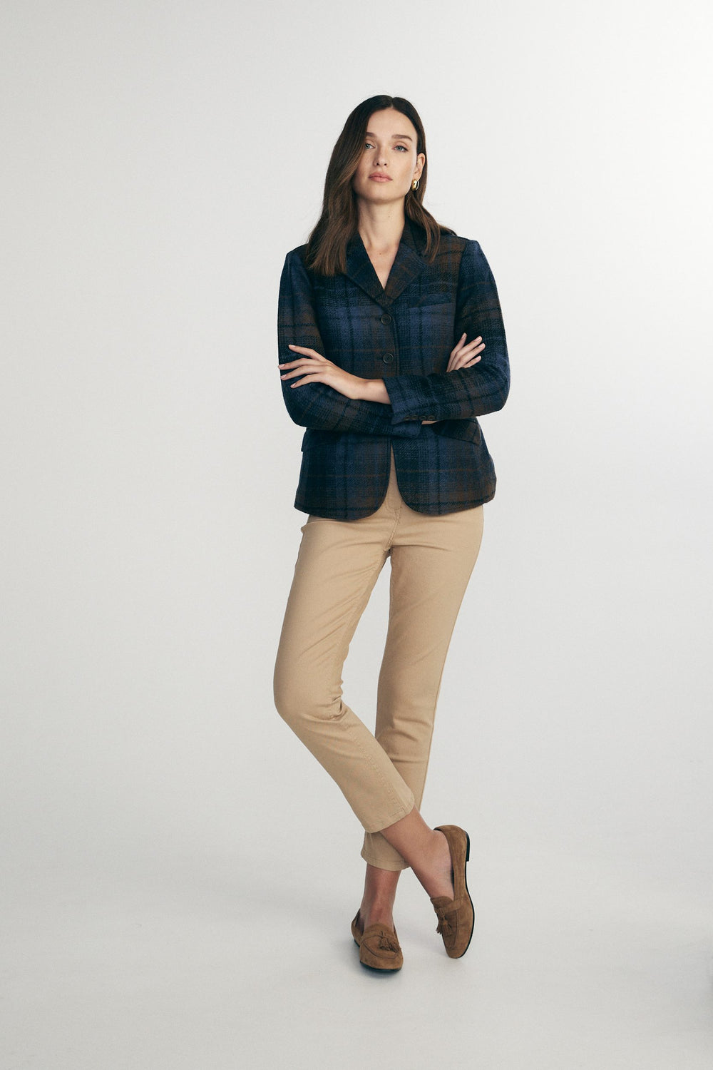 Plaid stretch fitted blazer