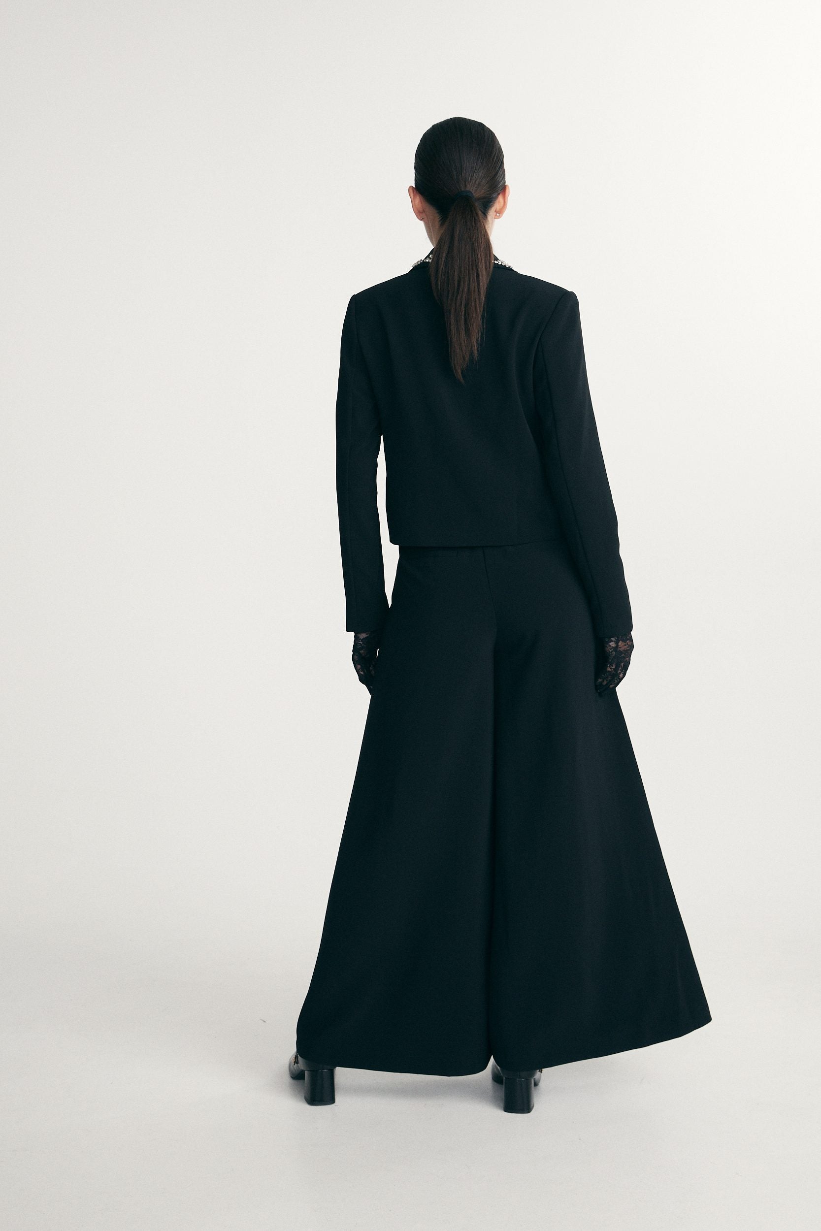 Blazer with crystal-embellished collar