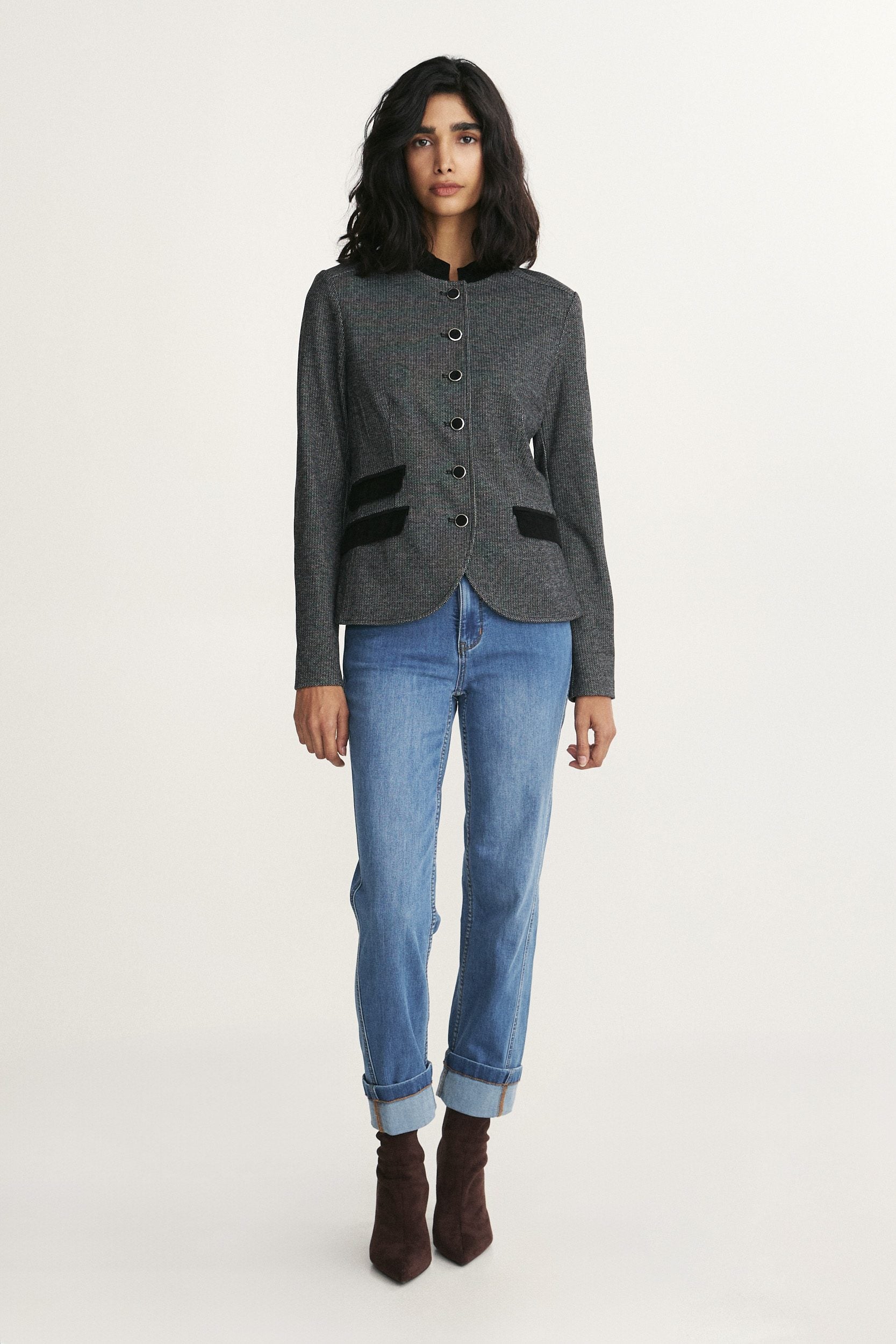 Mock neck blazer with corduroy combo
