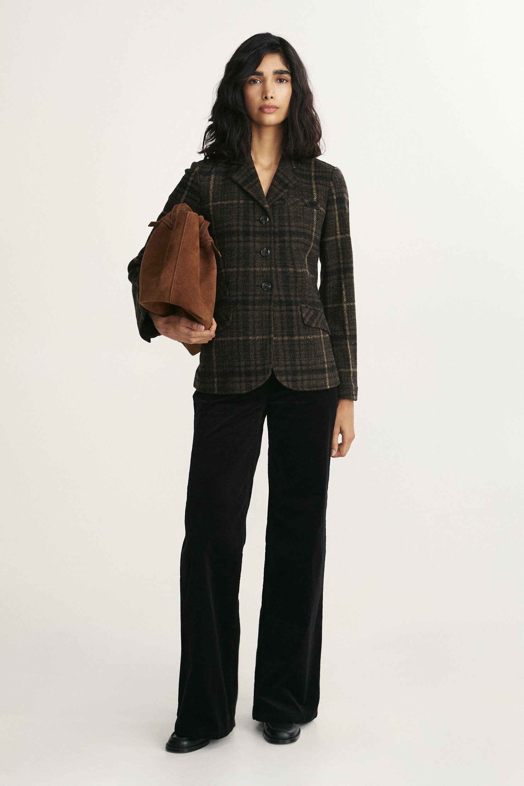 Plaid stretch fitted blazer