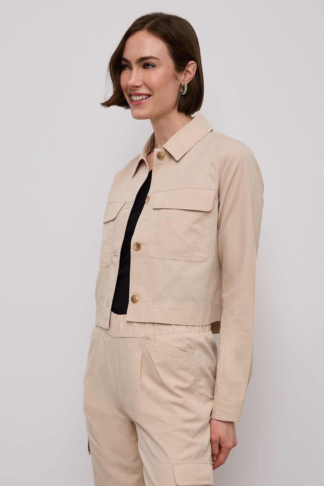 Linen blend cropped utility jacket