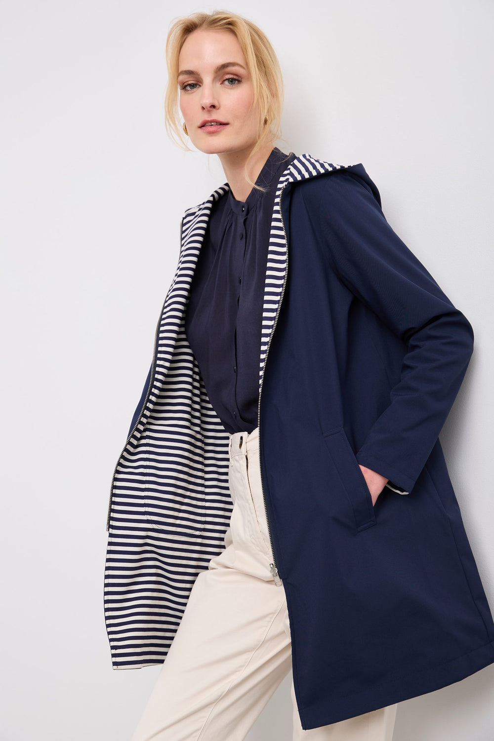 Manteau long réversible avec capuchon