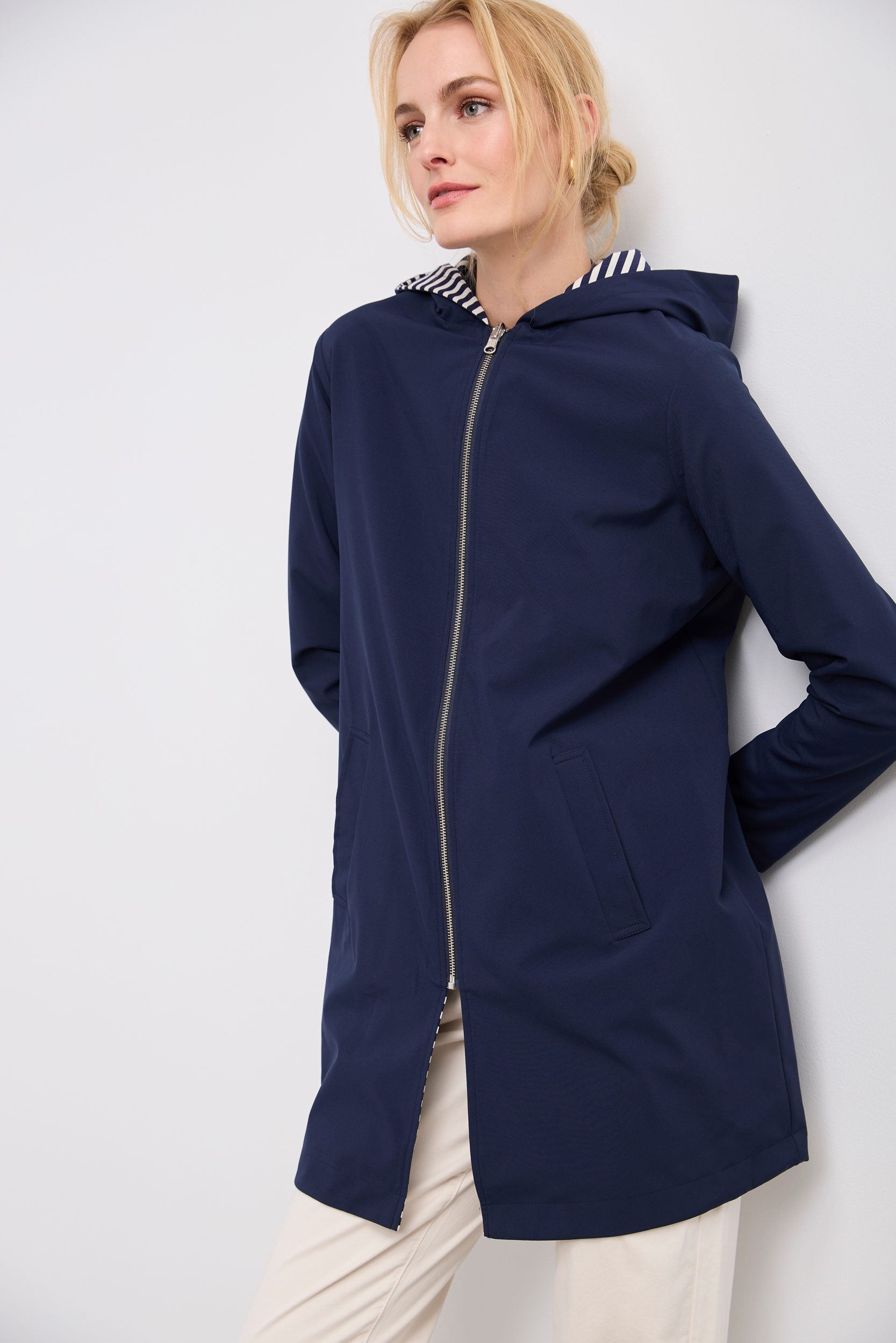 Manteau long réversible avec capuchon