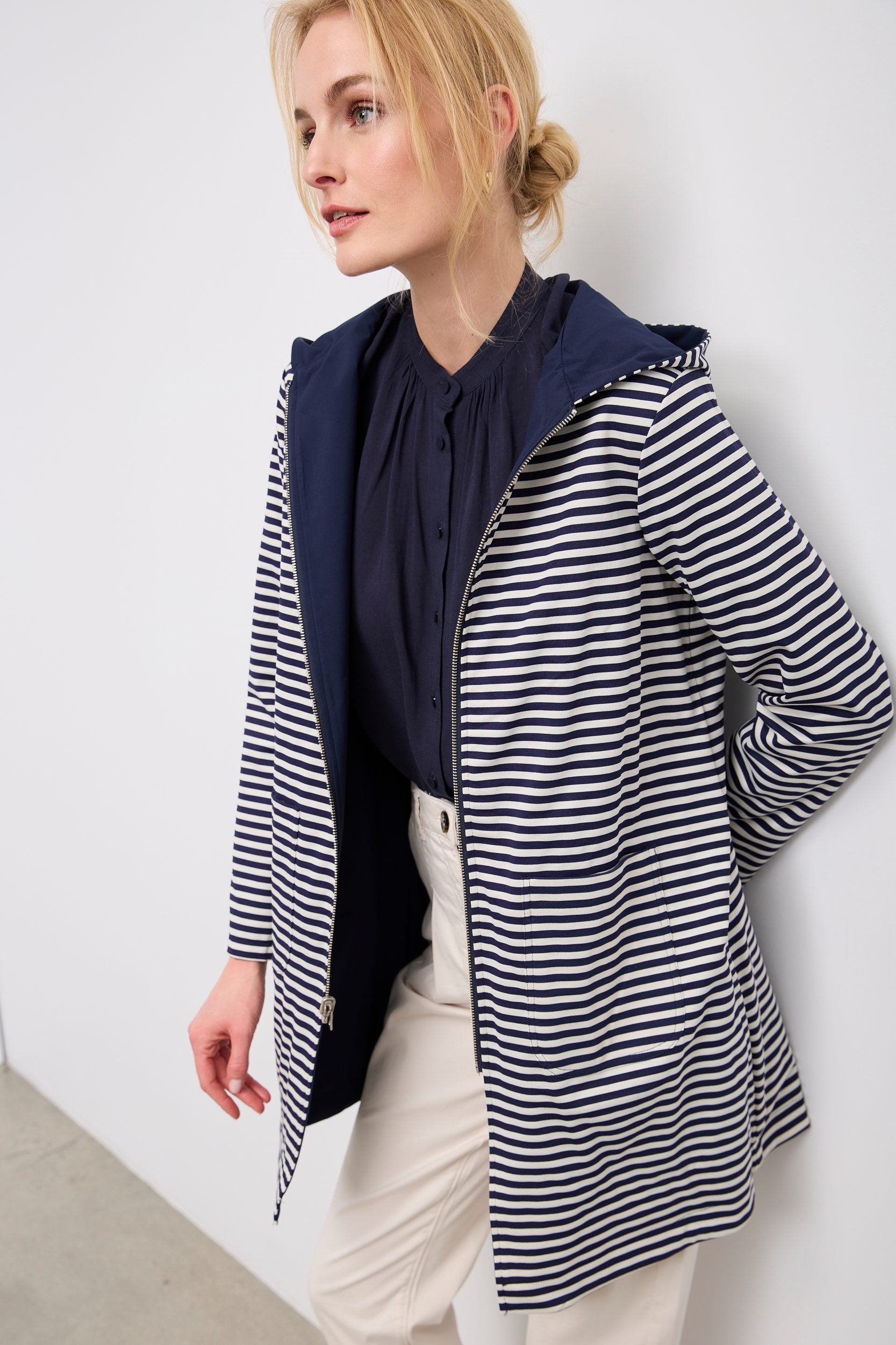 Manteau long réversible avec capuchon