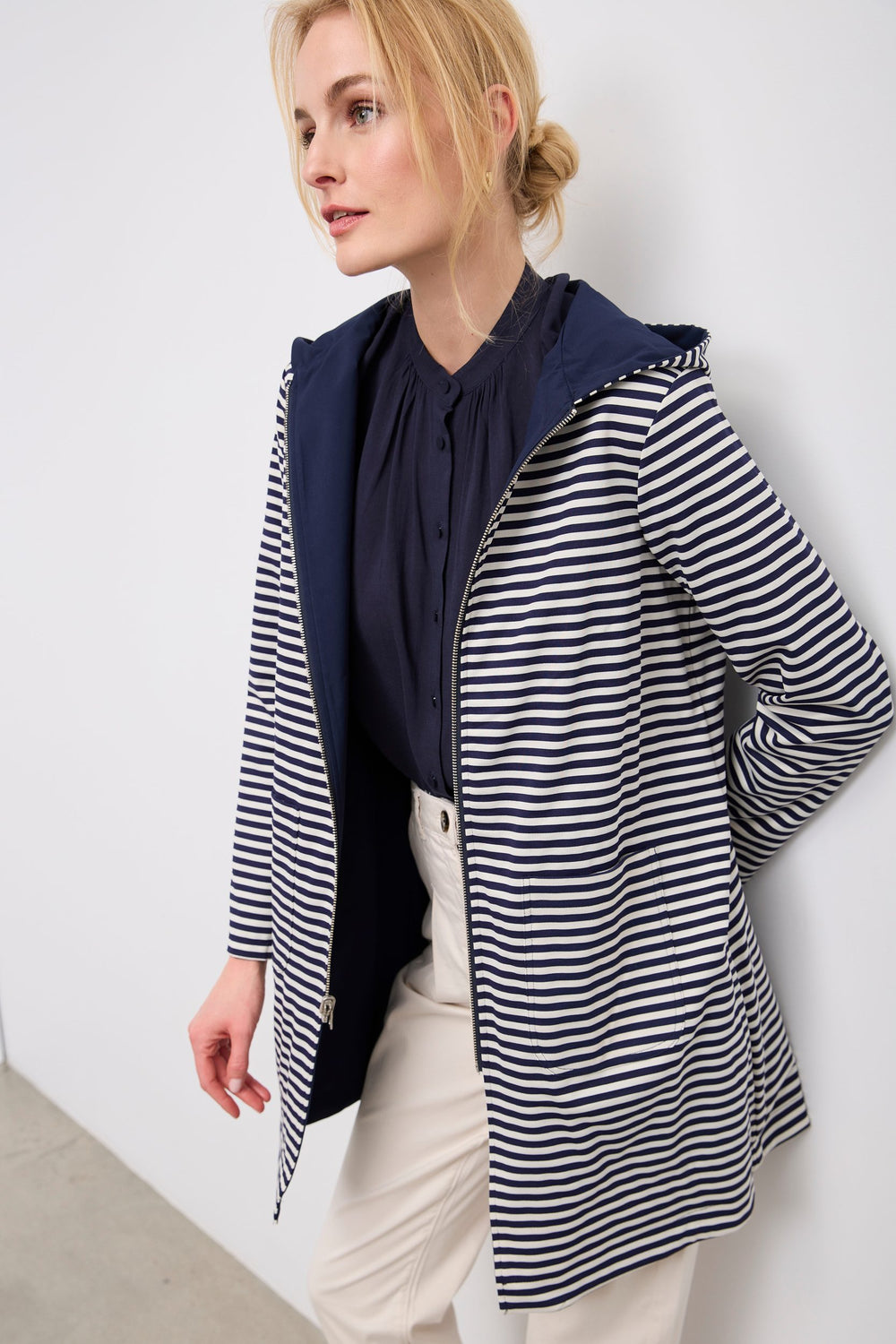 Manteau long réversible avec capuchon
